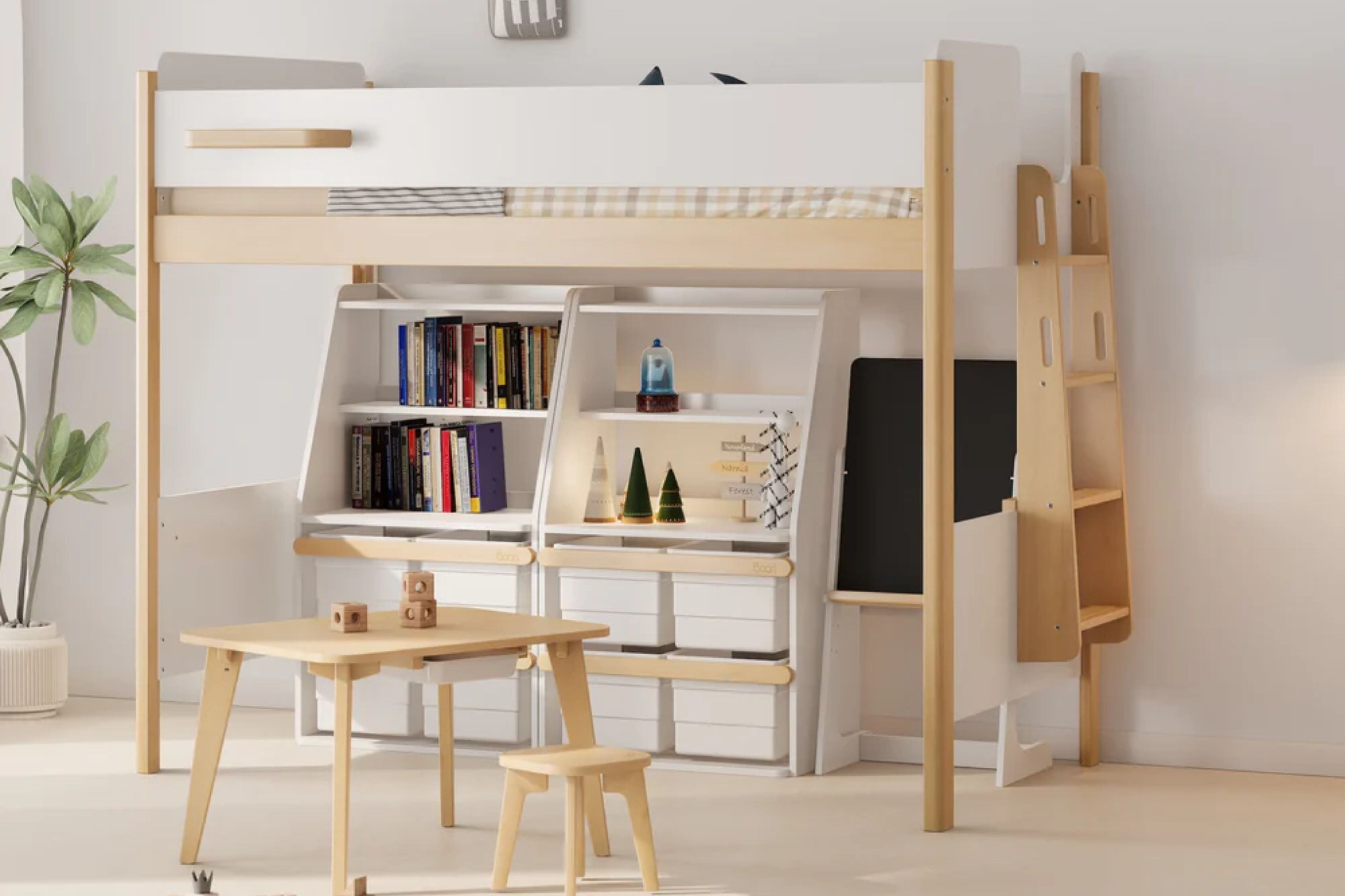 Boori Natty King Single Loft Bed with Ladder in a cosy nursery