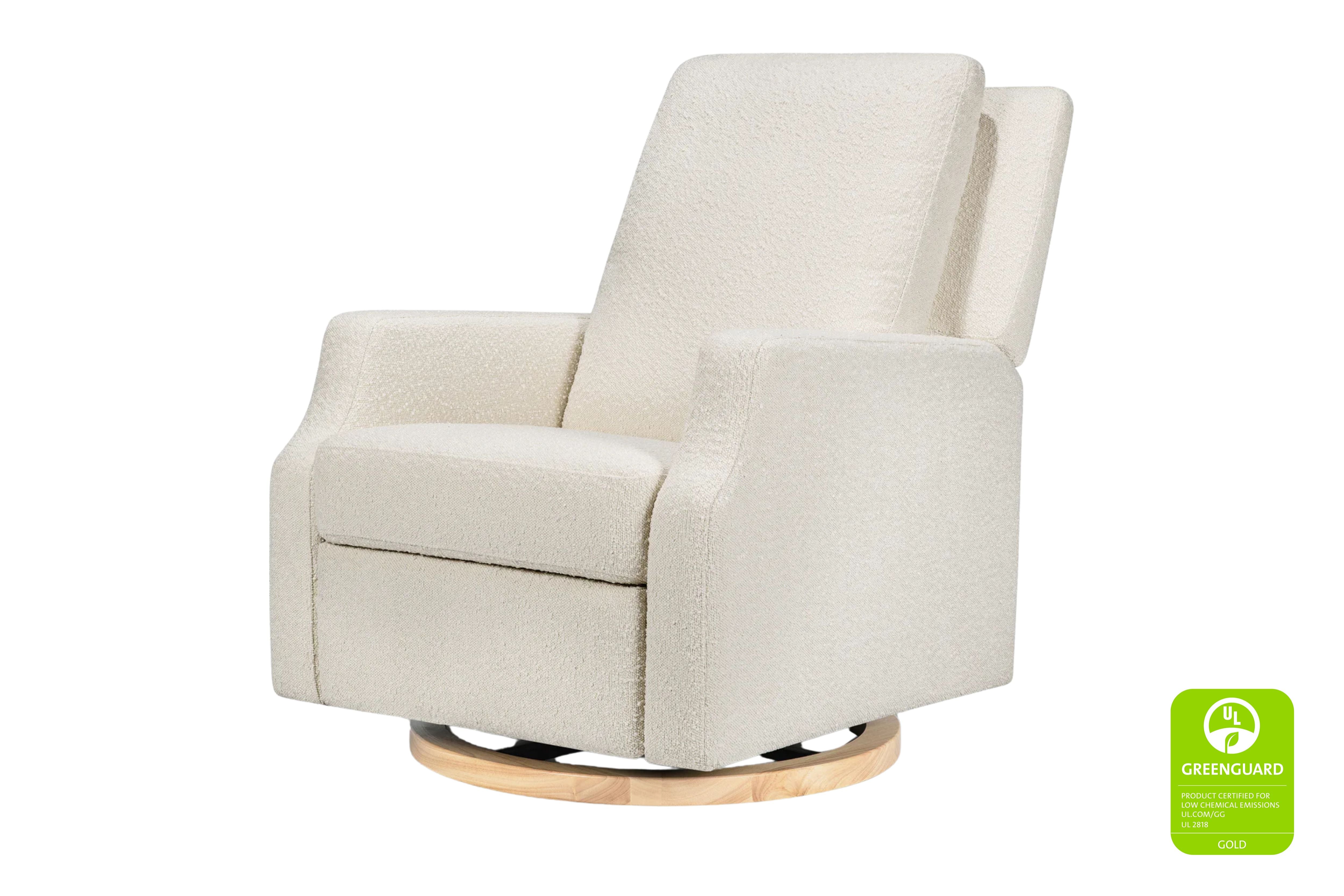 Namesake Crewe Recliner and Swivel Glider in Ivory Boucle with light wood base #color_crewe-ivory-boucle