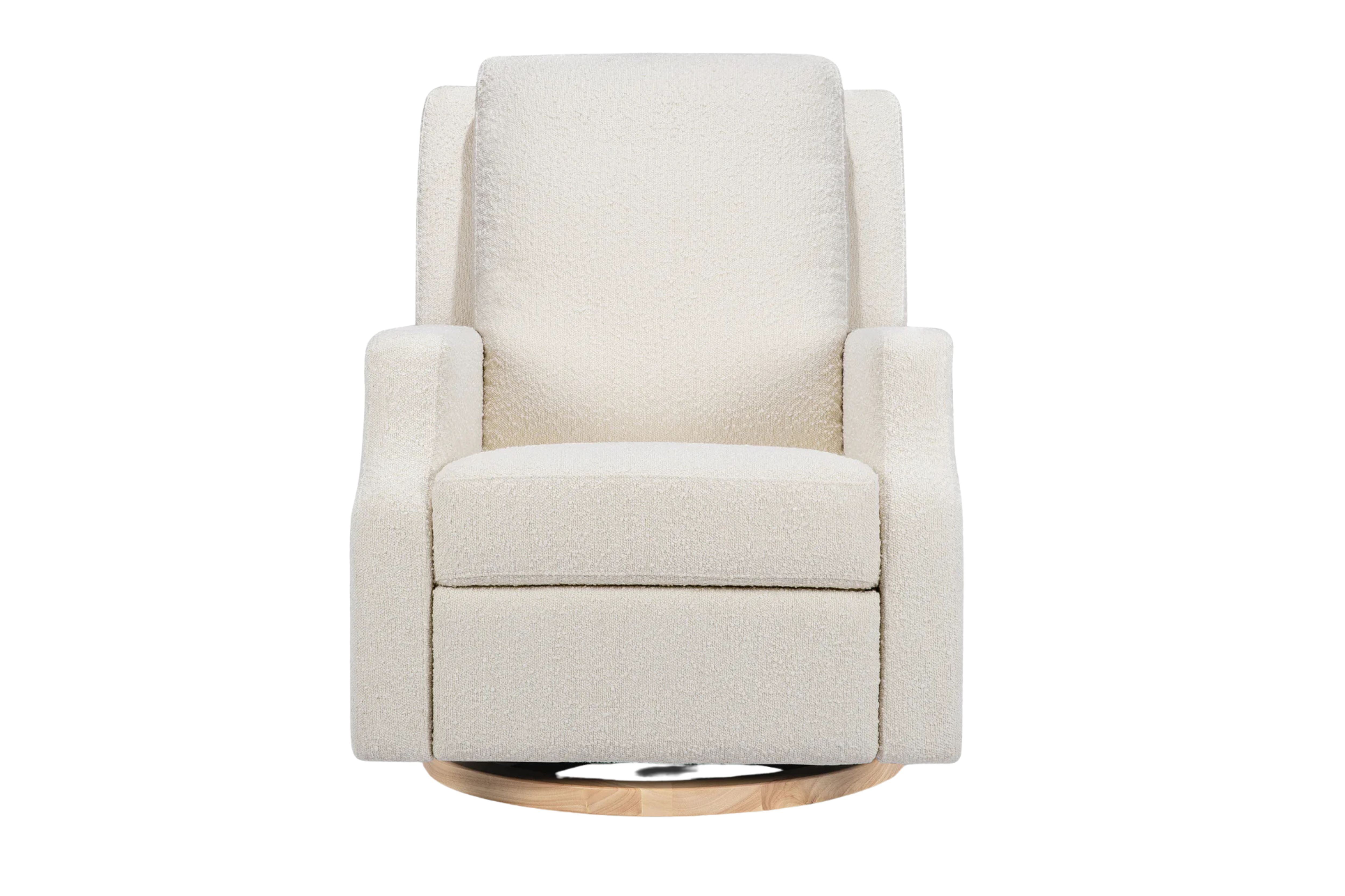 Namesake Crewe Recliner and Swivel Glider in Ivory Boucle with light wood base  #color_crewe-ivory-boucle