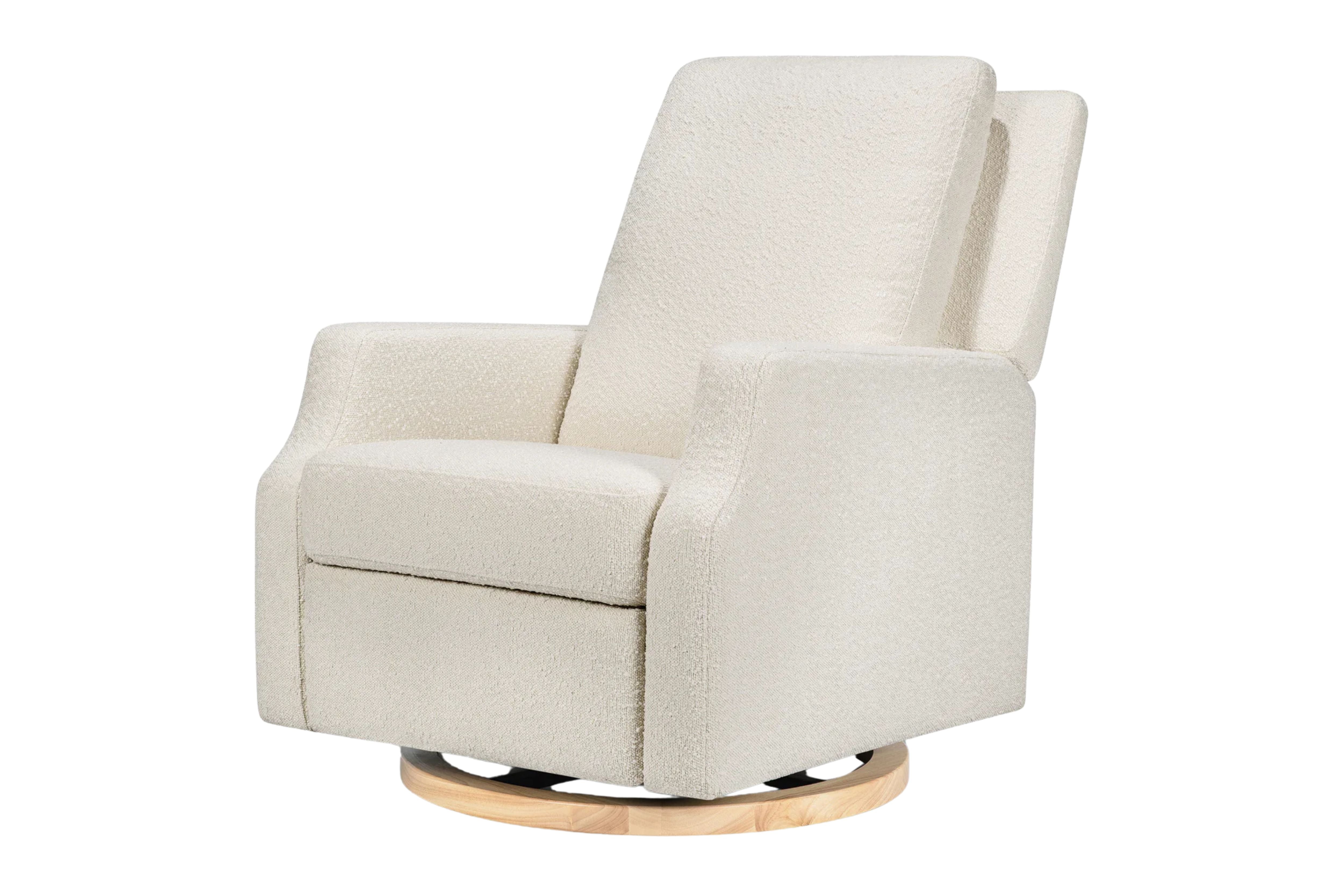 Namesake Crewe Recliner and Swivel Glider in Ivory Boucle with light wood base #color_crewe-ivory-boucle