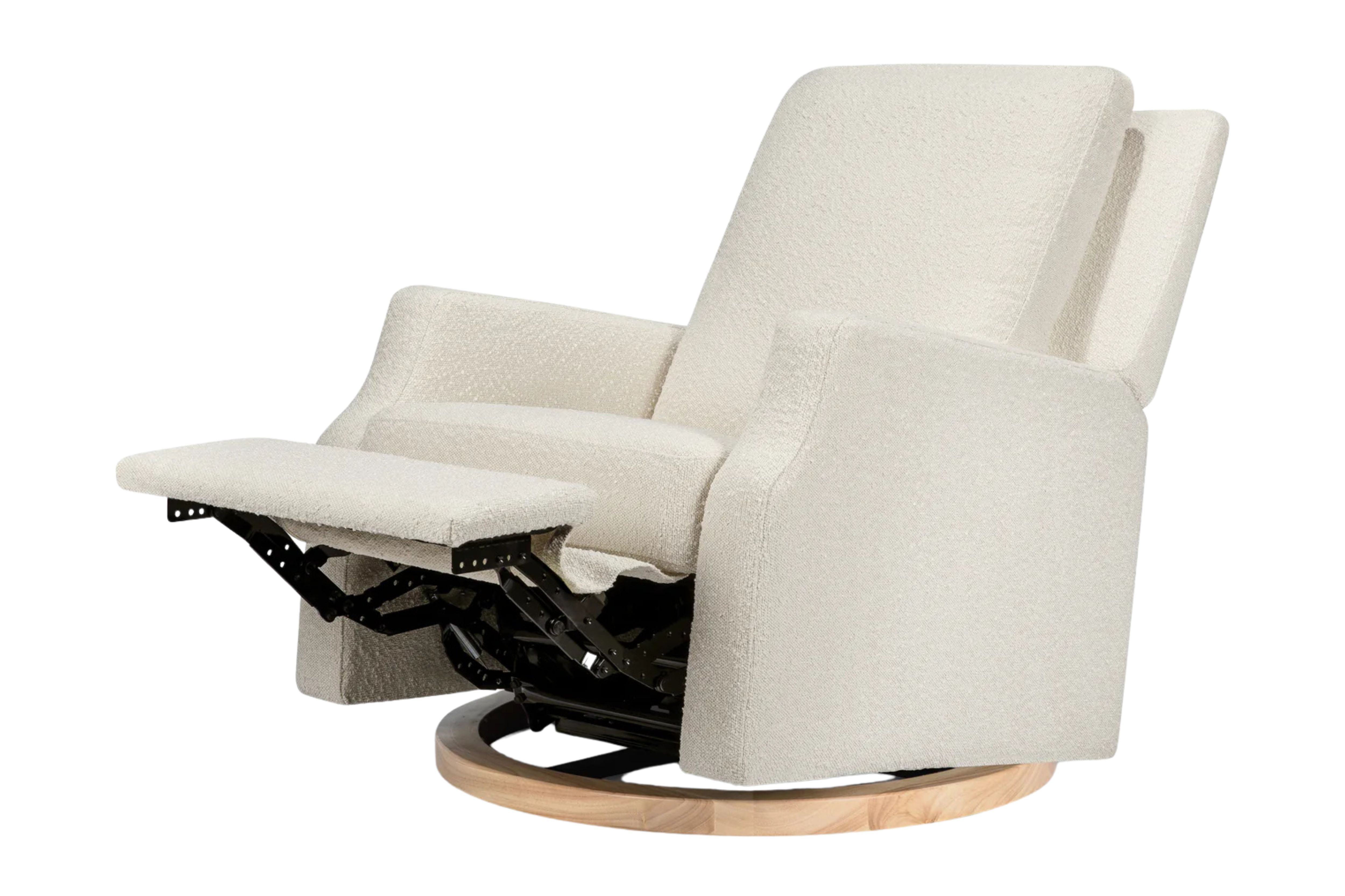 Namesake Crewe Recliner and Swivel Glider in Ivory Boucle with leg rest up #color_crewe-ivory-boucle