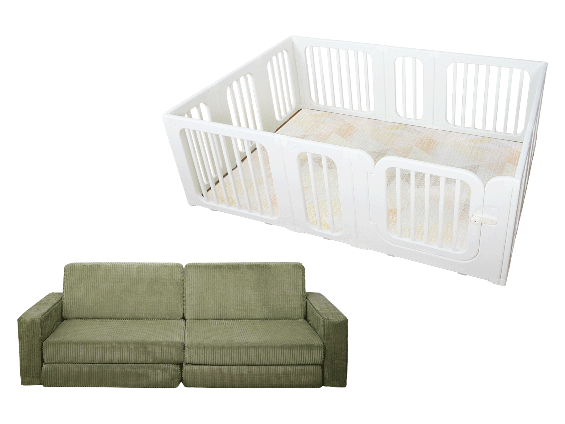 Lollibly Meadow Playpen bundled together with the Lollibly Playmat (Big One) and the Wonderstack Play Sofa