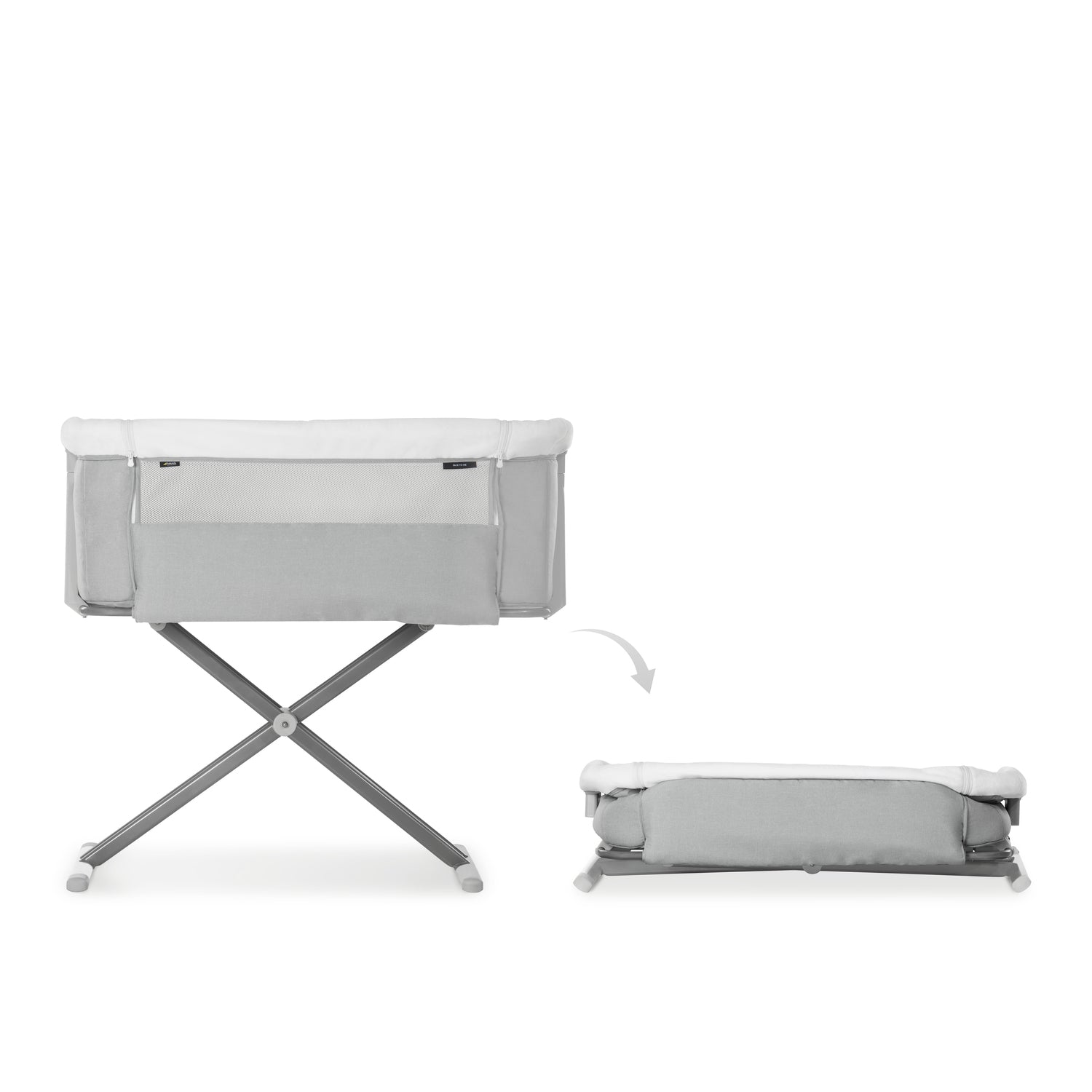 before and after collapsing hauck face tot me bedside cot