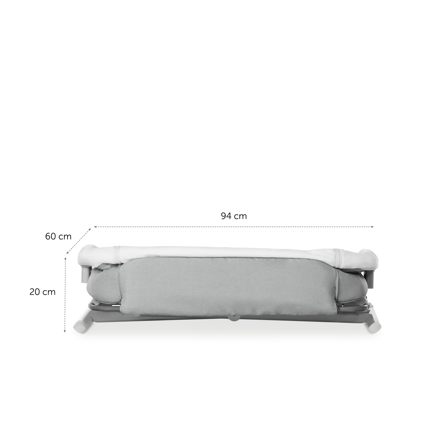measurements of hauck face to me bedside cot after collapsing