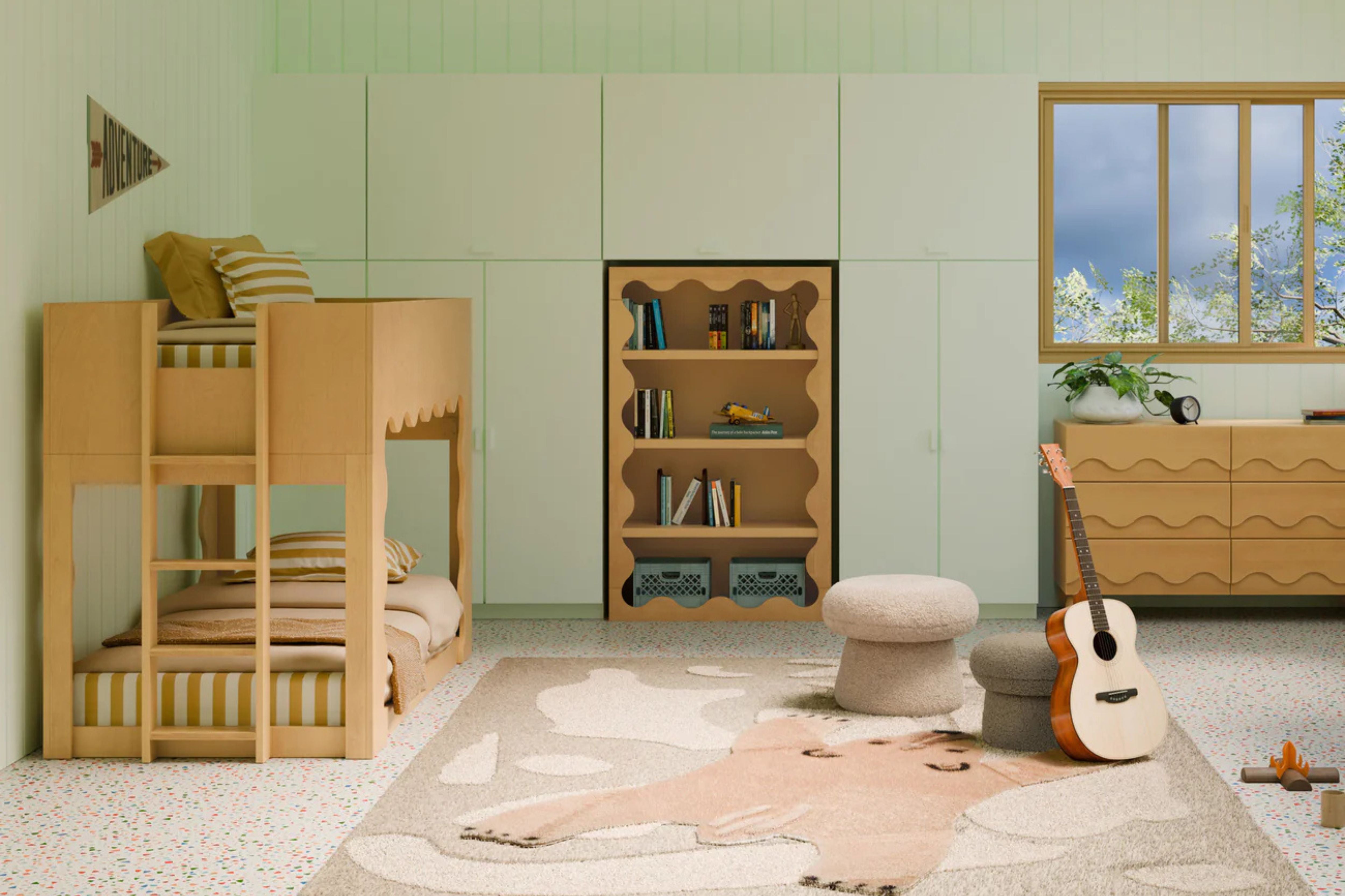 Wooden convertible Babyletto Lido bunk bed with white mattress #color_honey