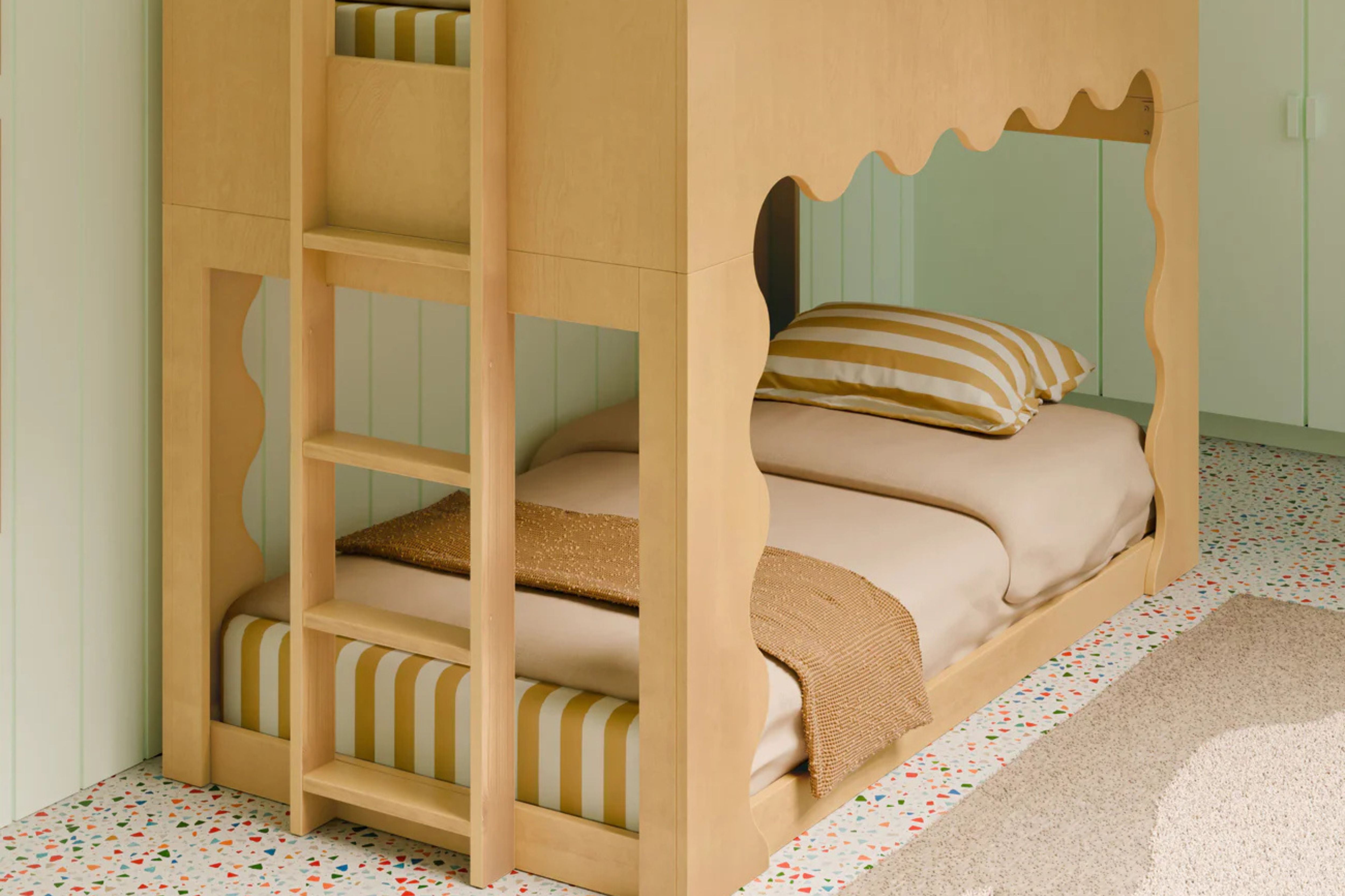 Wooden convertible Babyletto Lido bunk bed with white mattress #color_honey