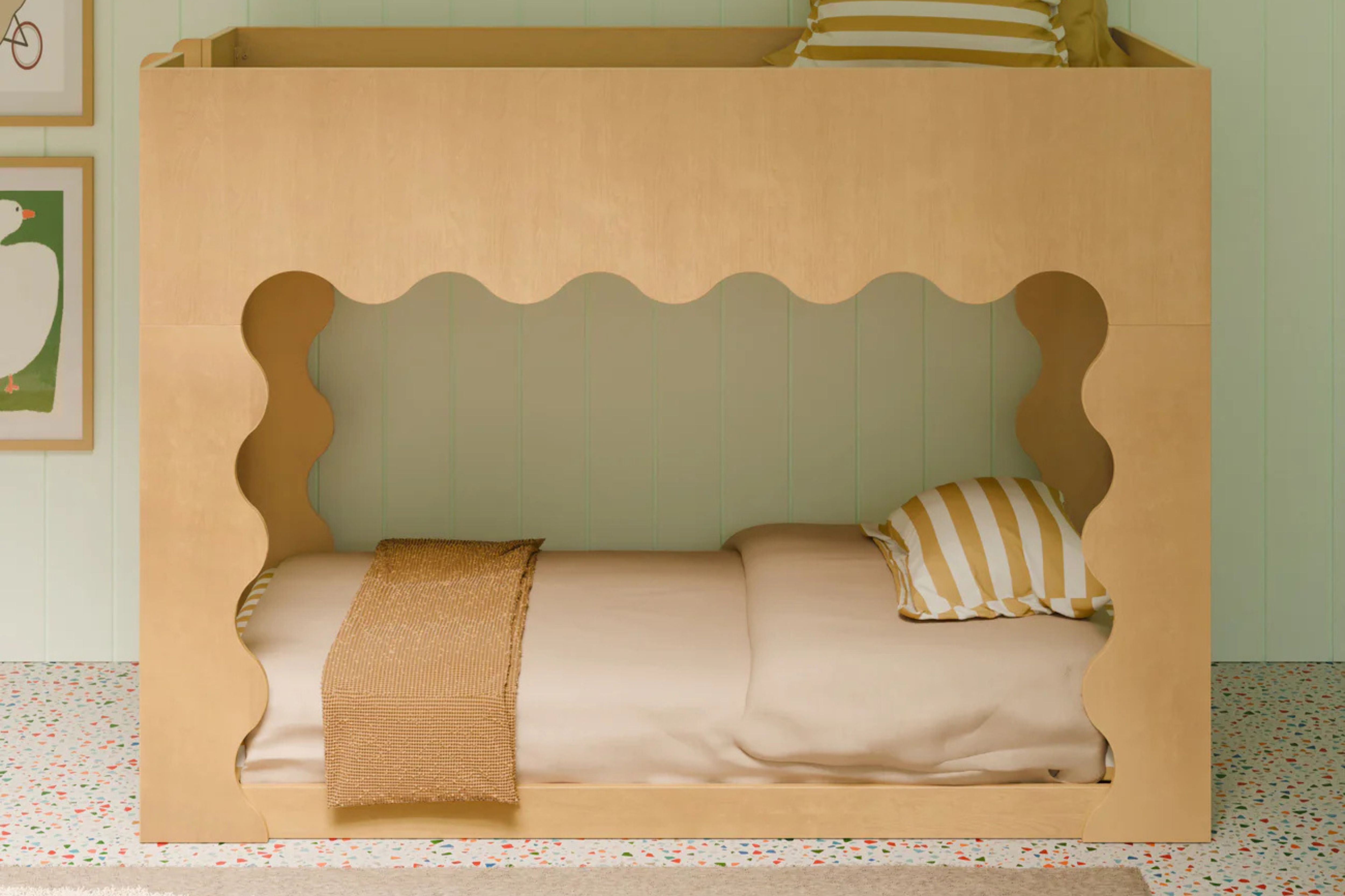 Wooden convertible Babyletto Lido bunk bed with white mattress #color_honey
