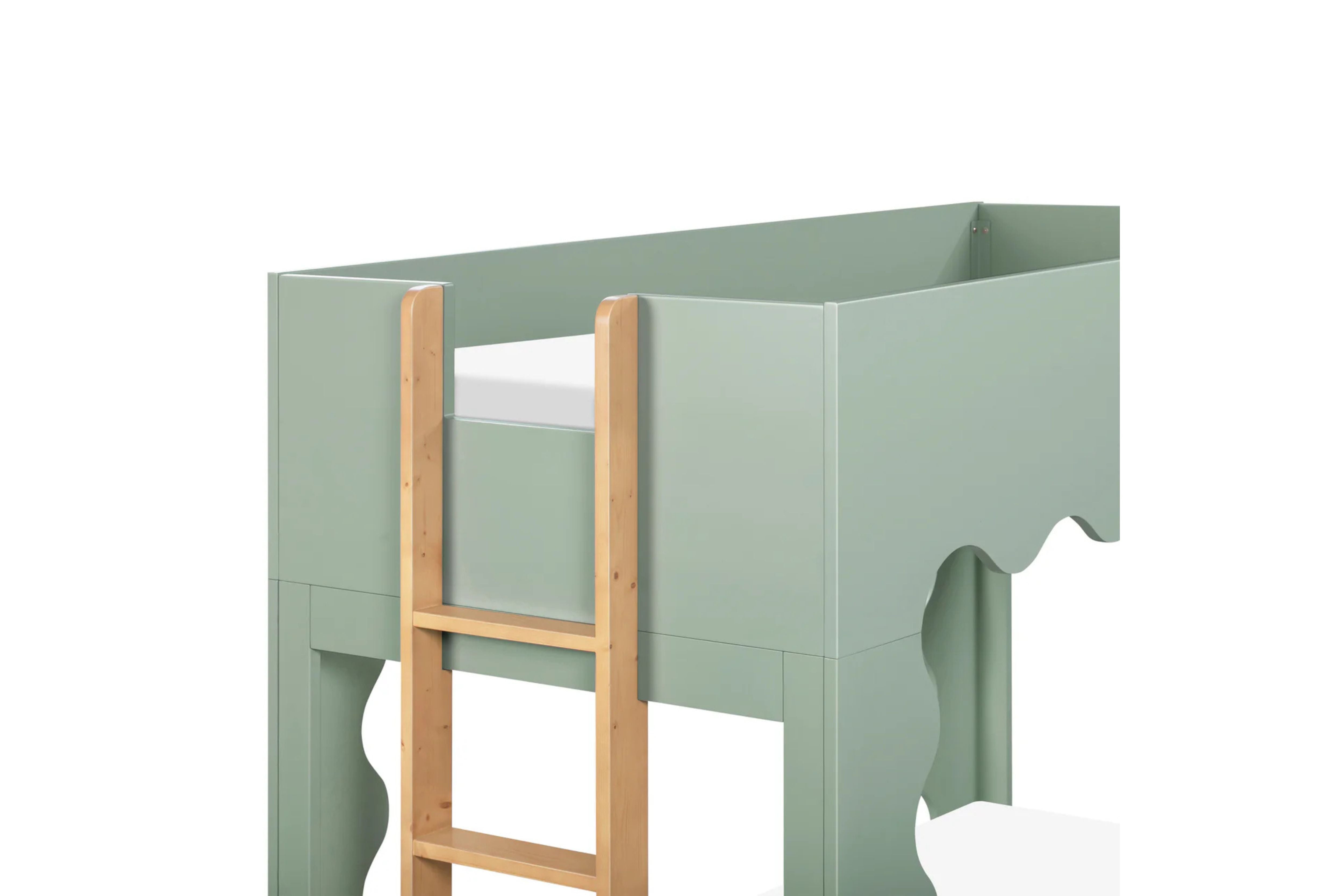 Light Sage convertible Babyletto Lido bunk bed with white mattress #color_light-sage