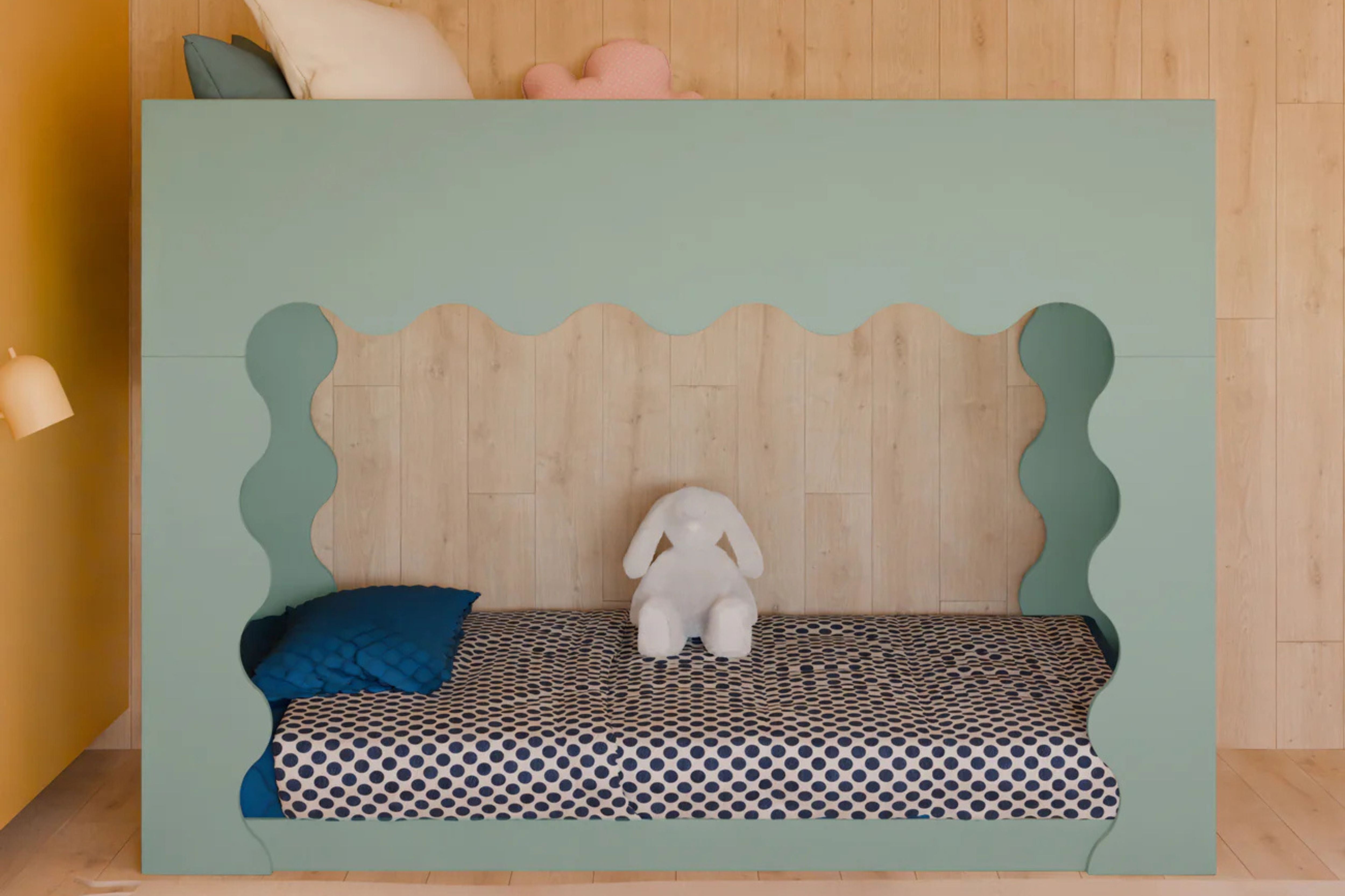 Light Sage convertible Babyletto Lido bunk bed with white mattress #color_light-sage