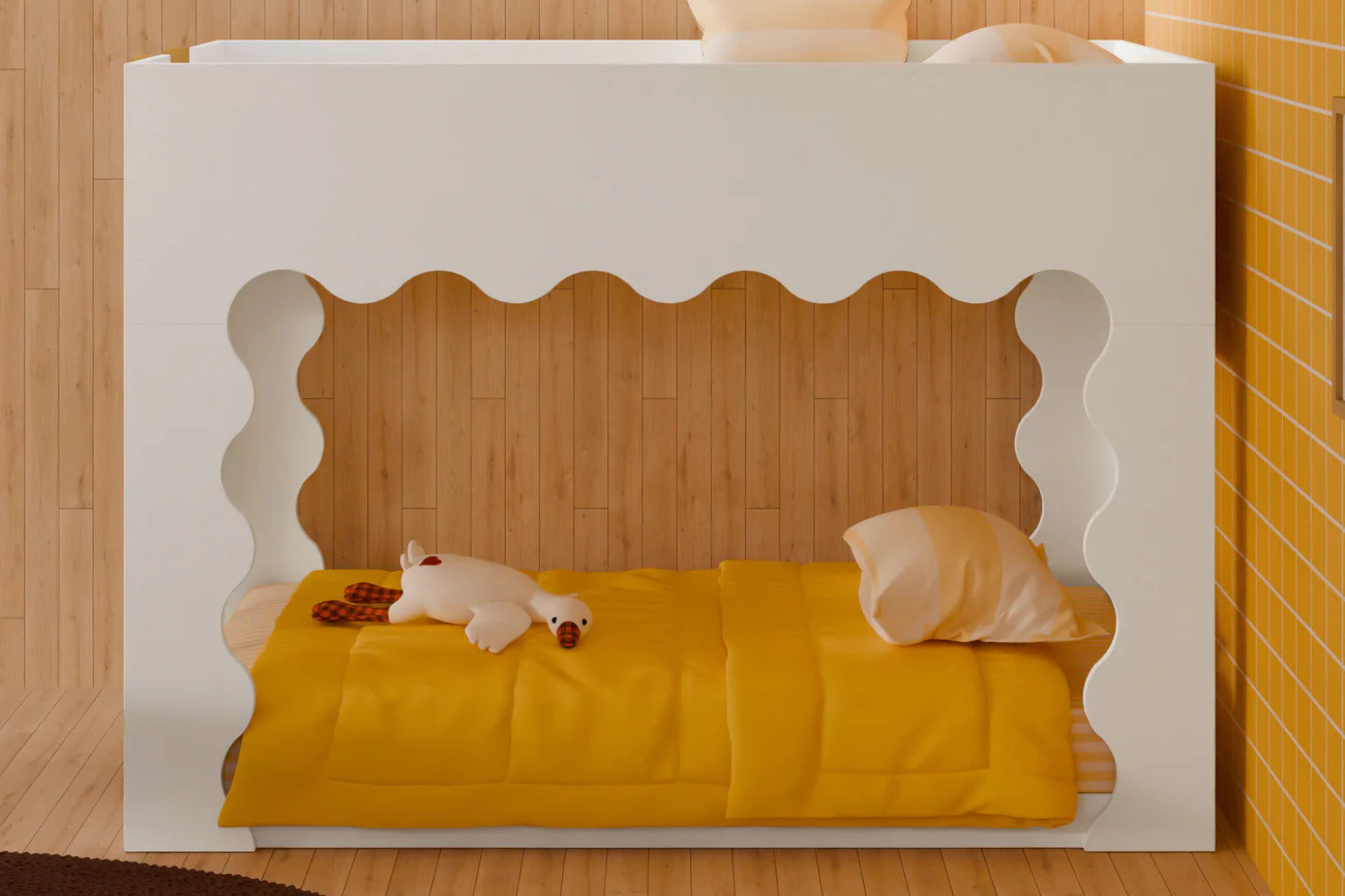 White convertible Babyletto Lido bunk bed with white mattress #color_white