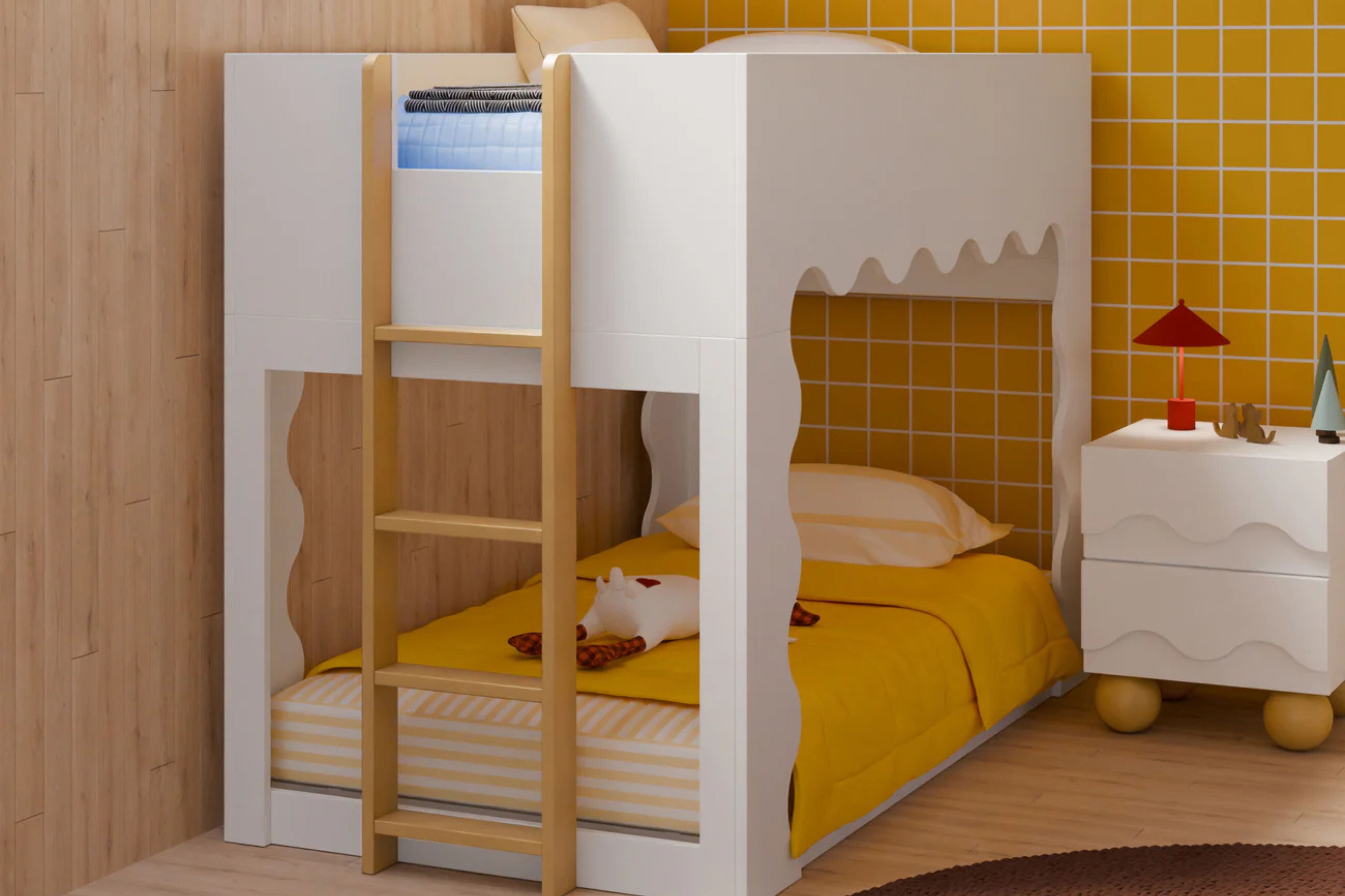 White convertible Babyletto Lido bunk bed with white mattress #color_white