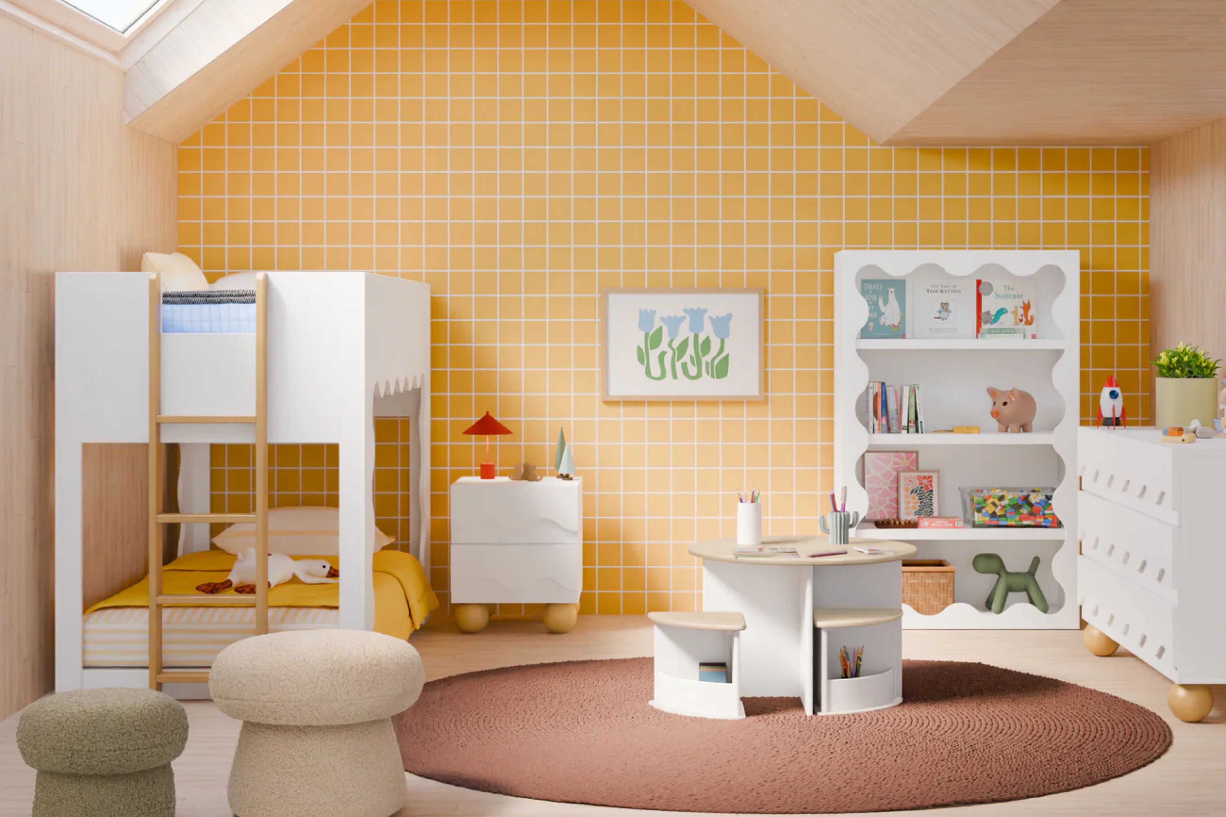White convertible Babyletto Lido bunk bed with white mattress #color_white