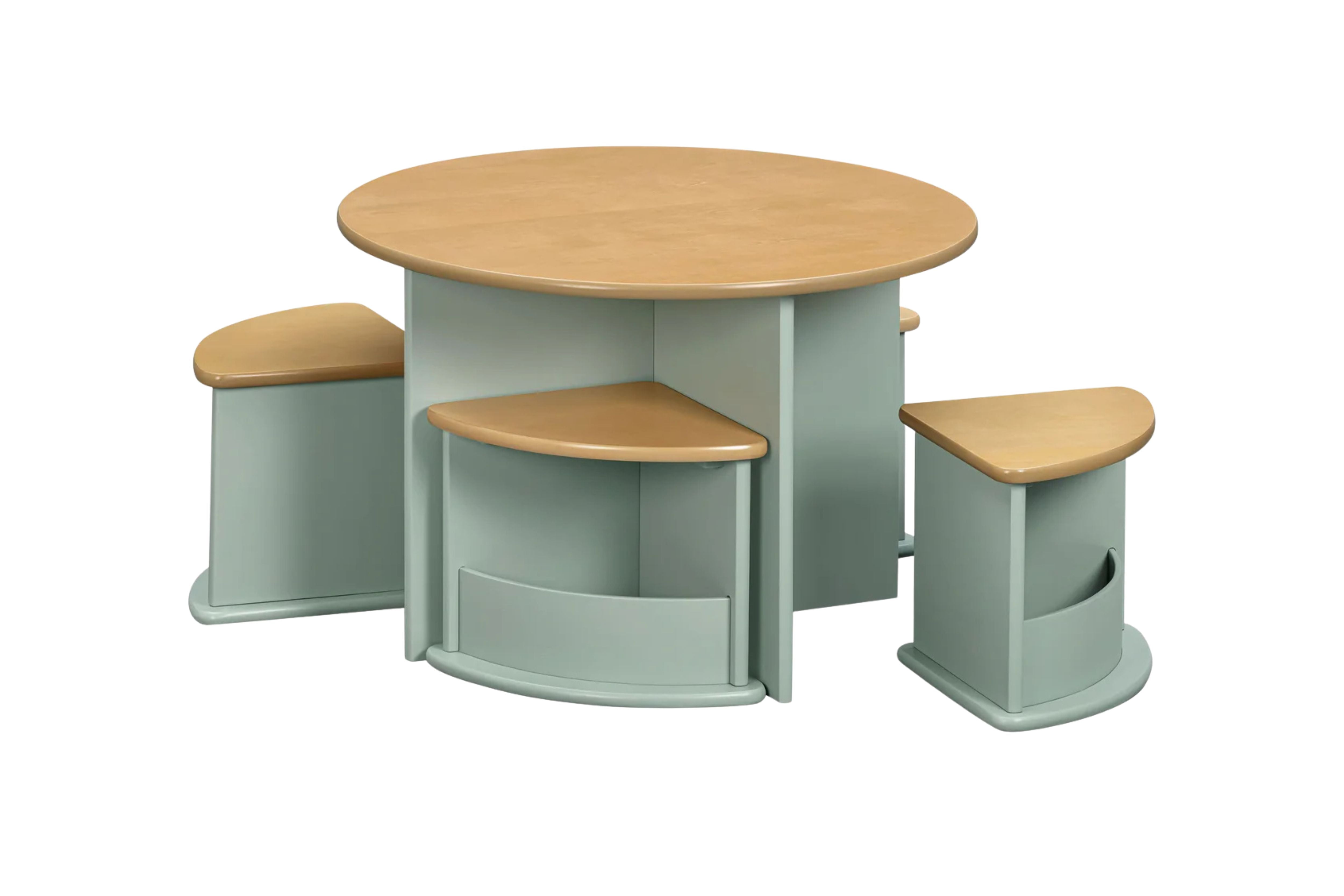 Nessa nesting children's play table and chairs set #color_light-sage-honey