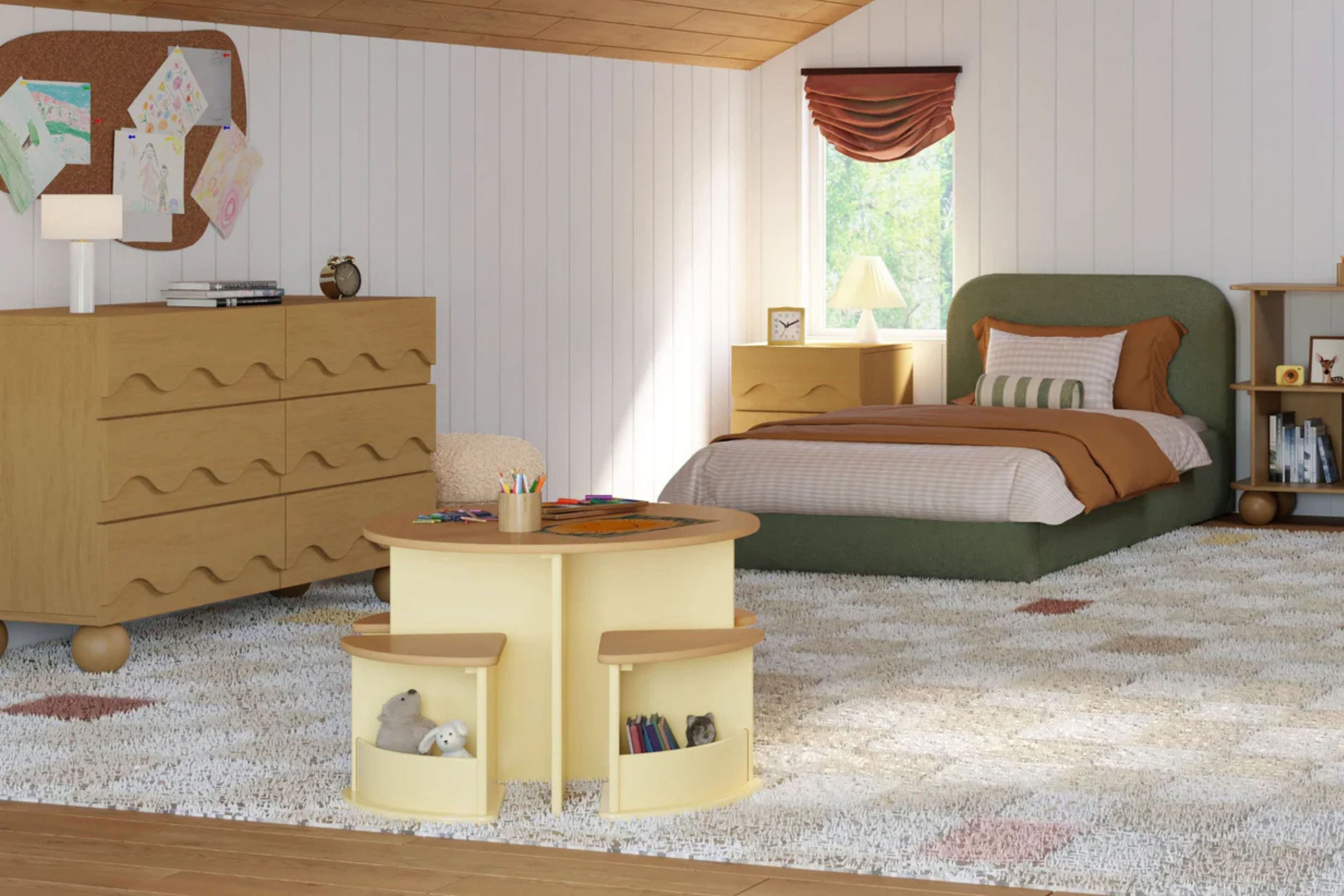 Nessa nesting children's play table and chairs set #color_pale-yellow-honey