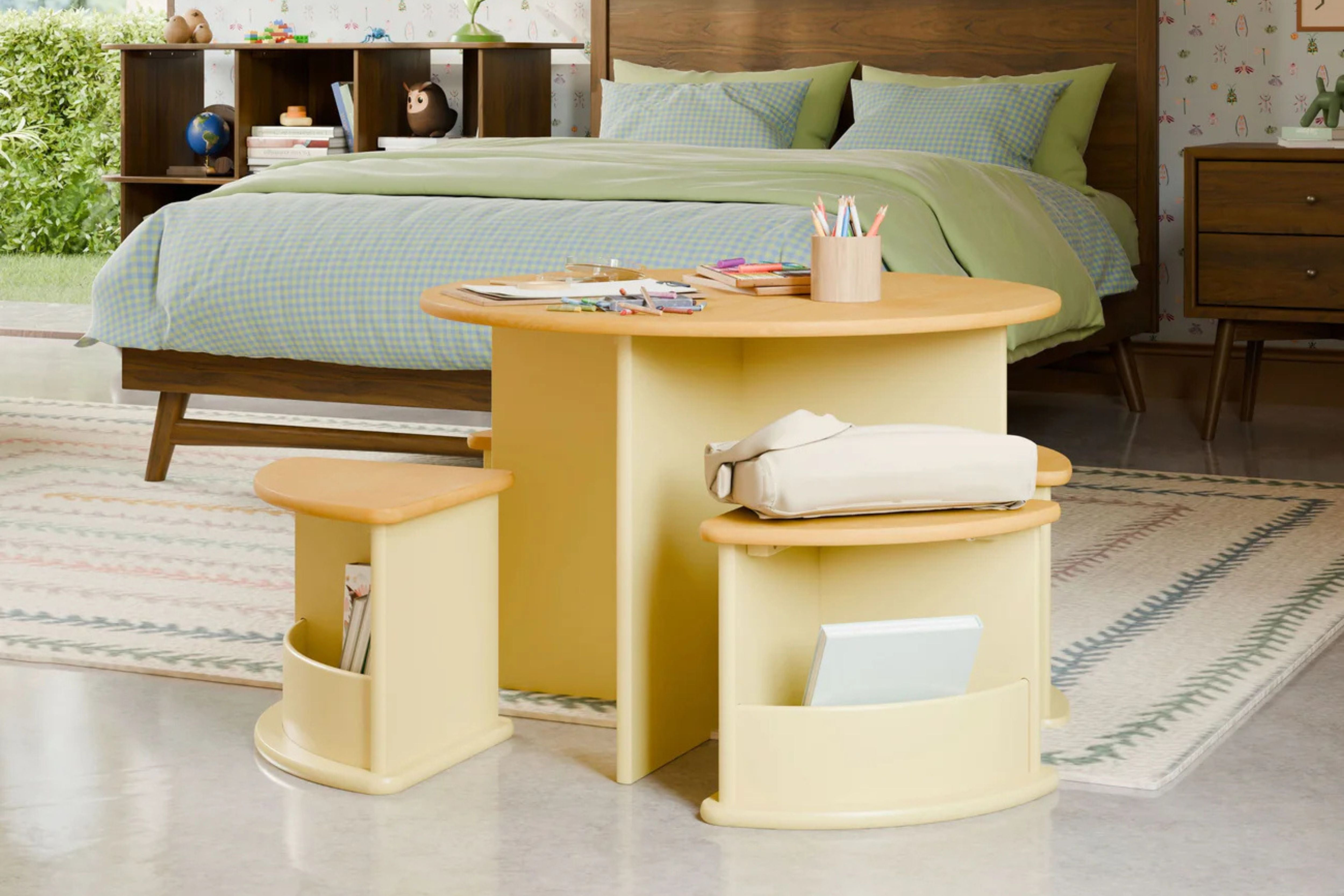 Nessa nesting children's play table and chairs set #color_pale-yellow-honey