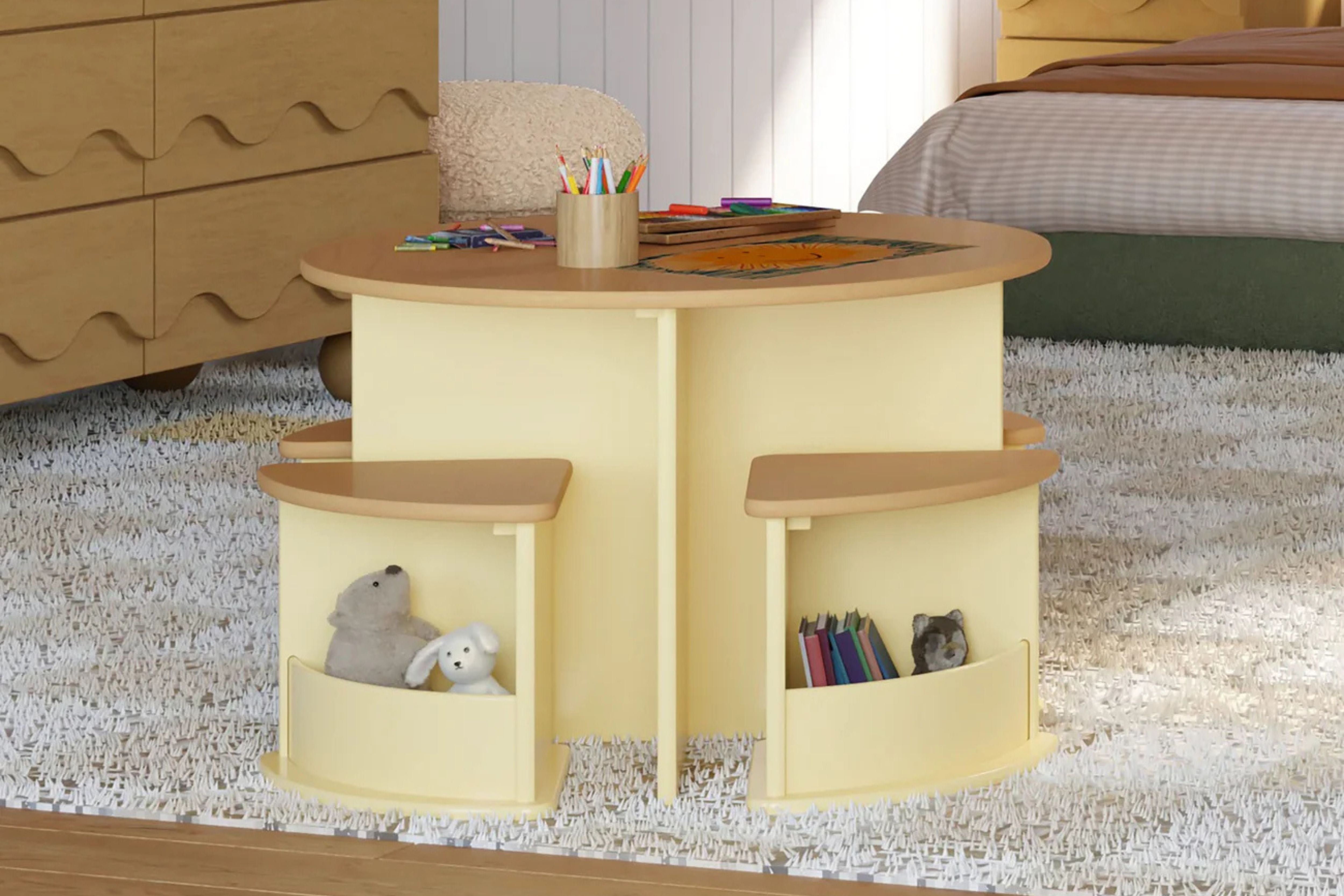 Nessa nesting children's play table and chairs set #color_pale-yellow-honey
