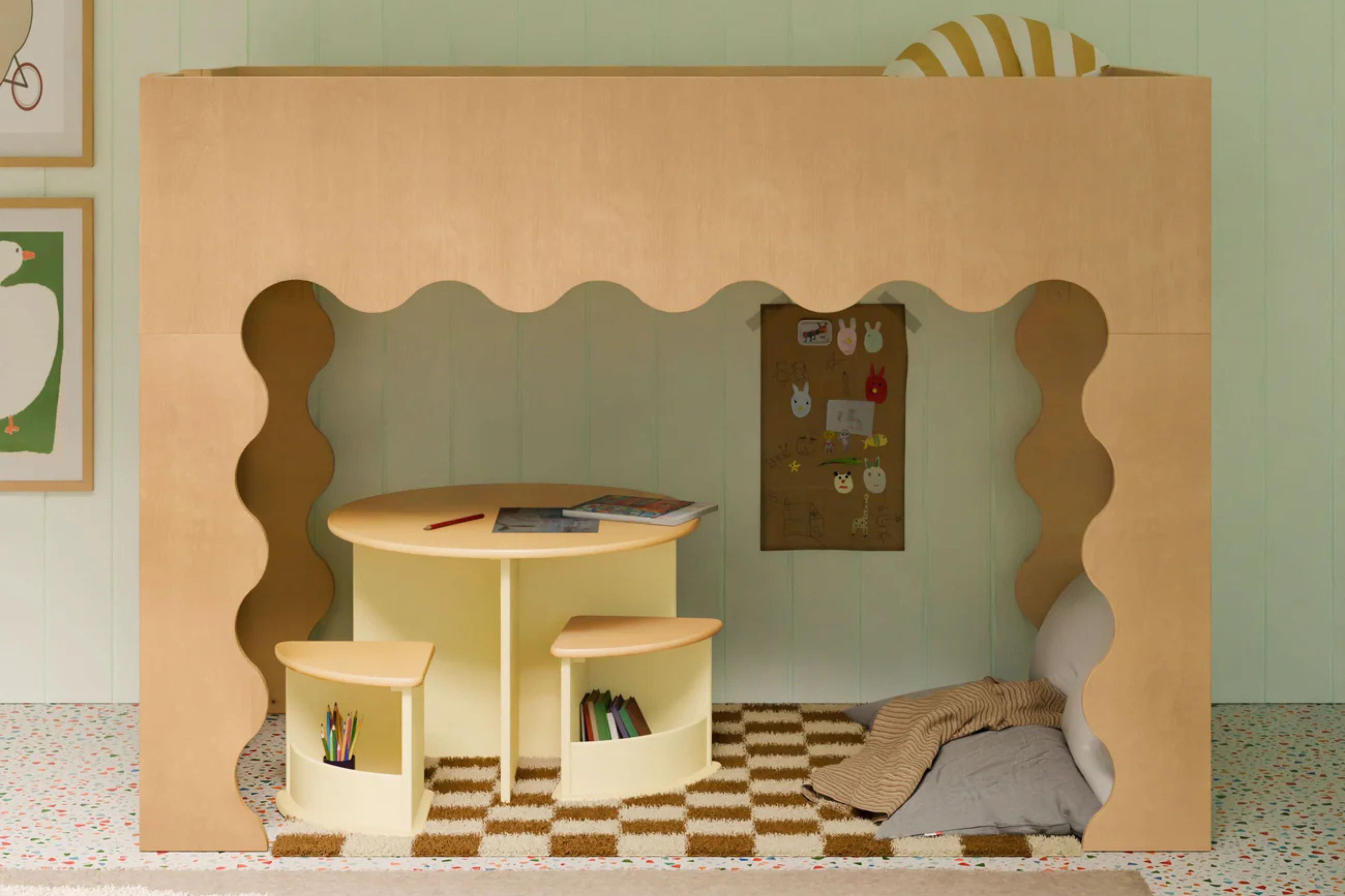 Nessa nesting children's play table and chairs set #color_pale-yellow-honey
