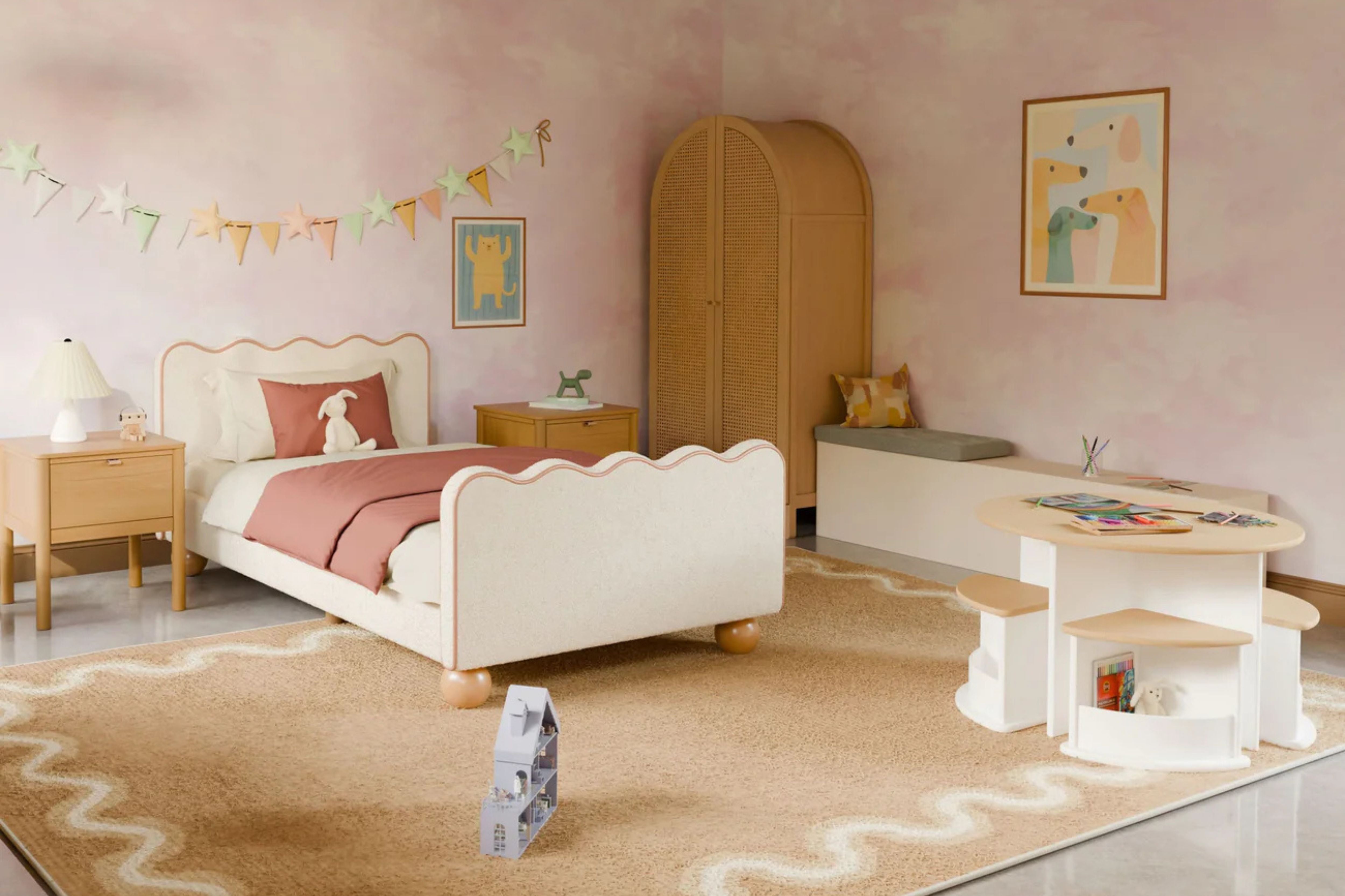 Nessa nesting children's play table and chairs set #color_white-and-washed