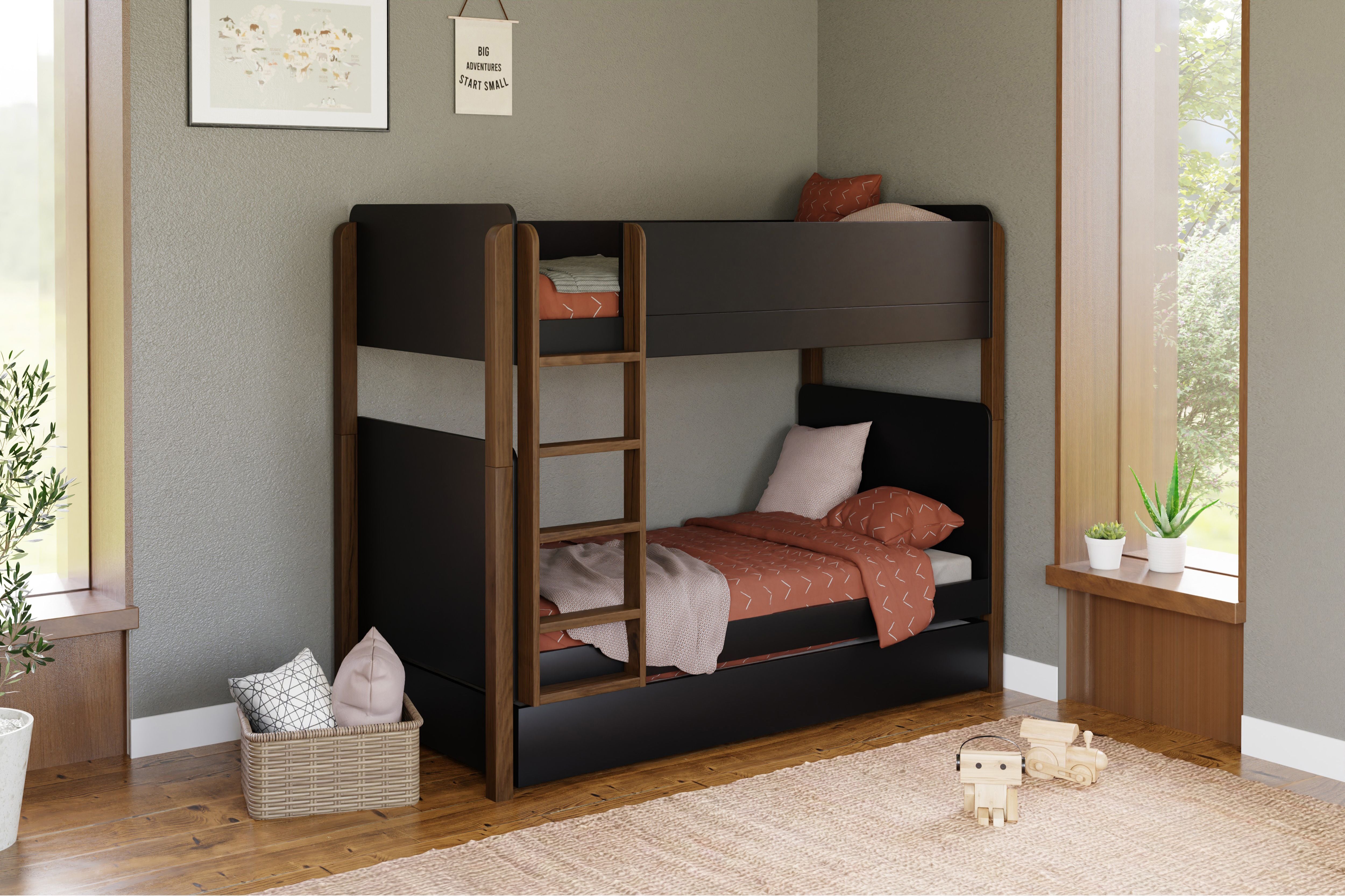Babyletto TipToe Convertible Bunk Bed #color_black-natural-walnut