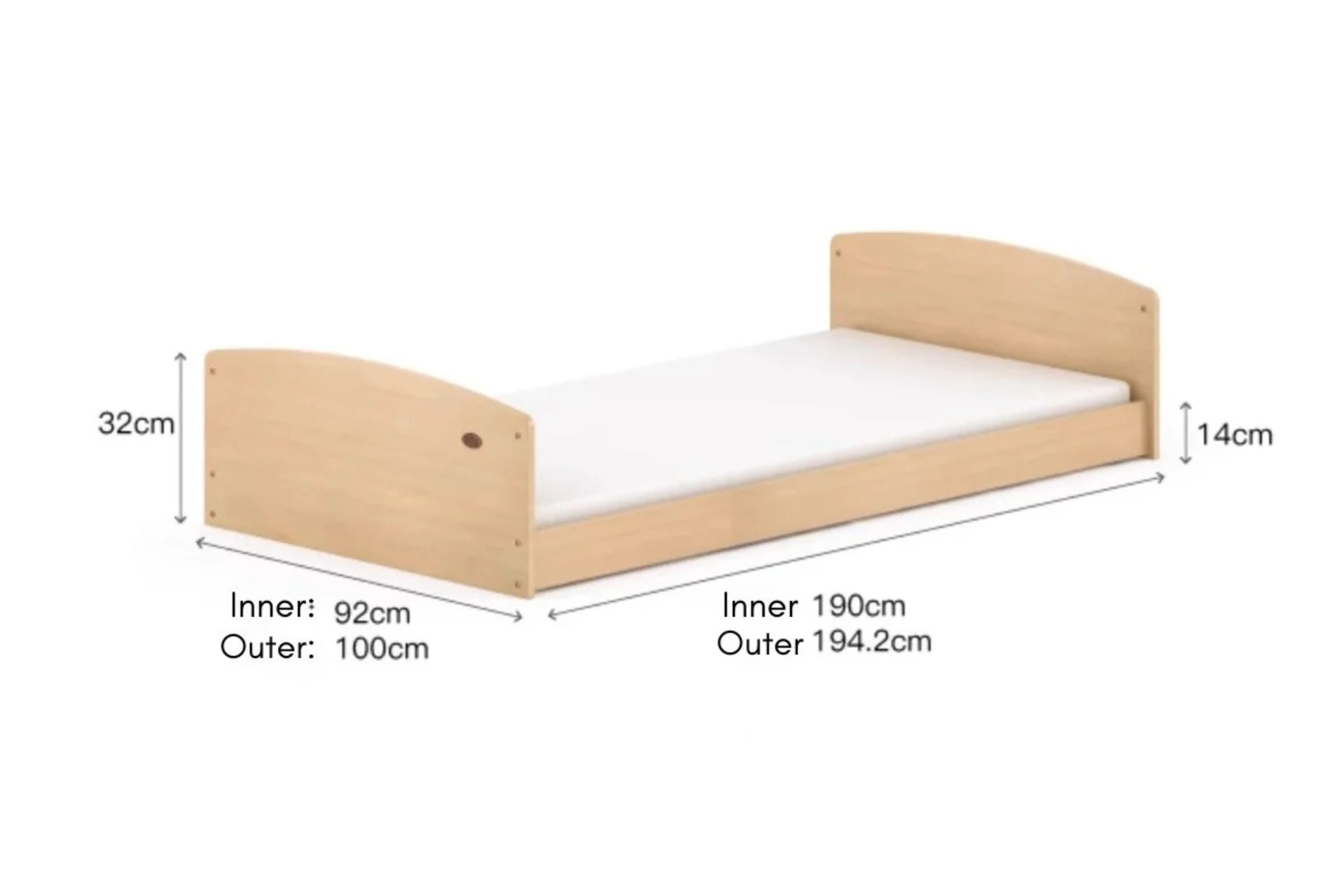Details and measurements of the Boori Matilda Single Floor Bed 