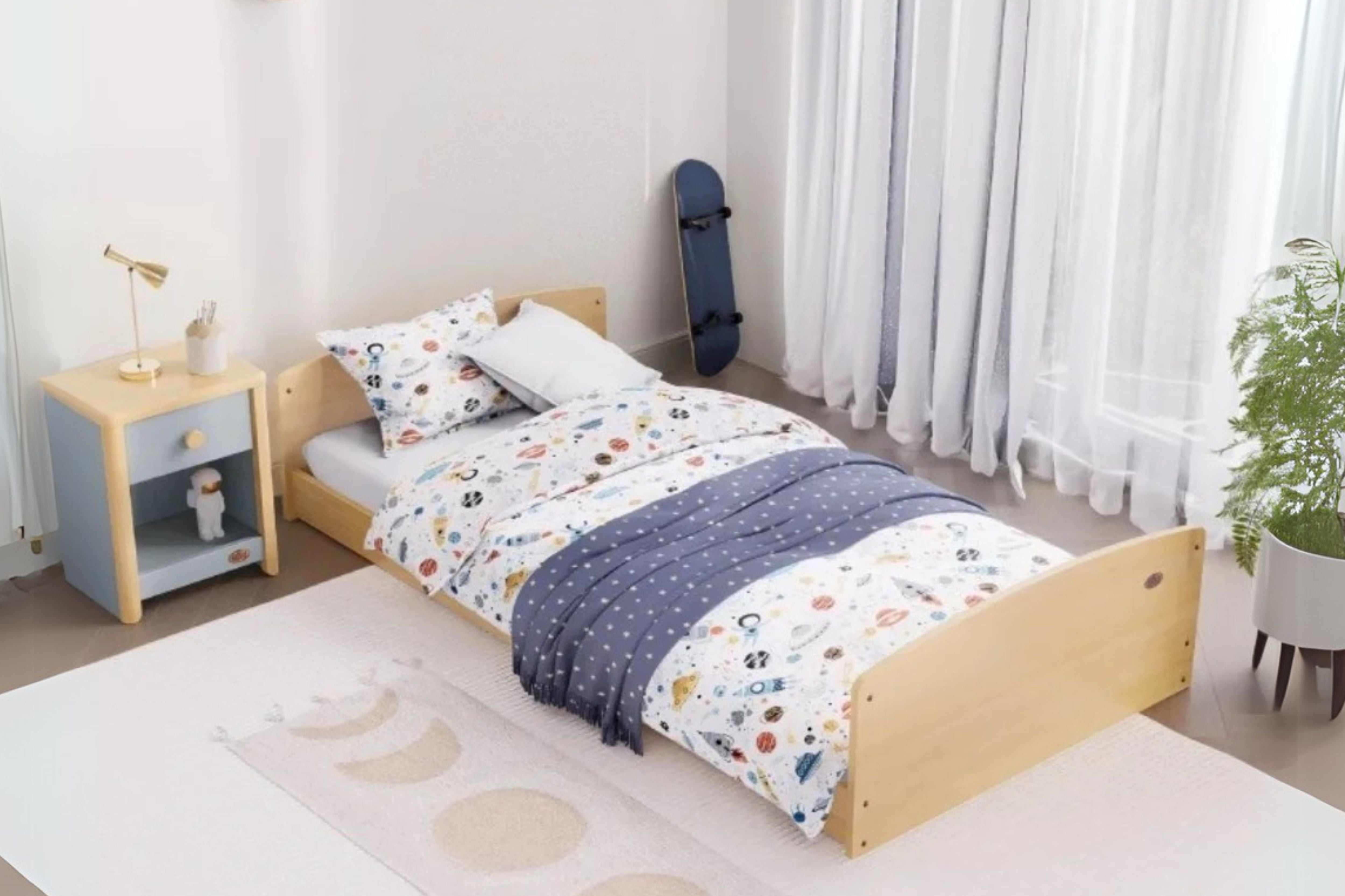 Boori Matilda Single Floor Bed displayed in the middle of a cosy nursery