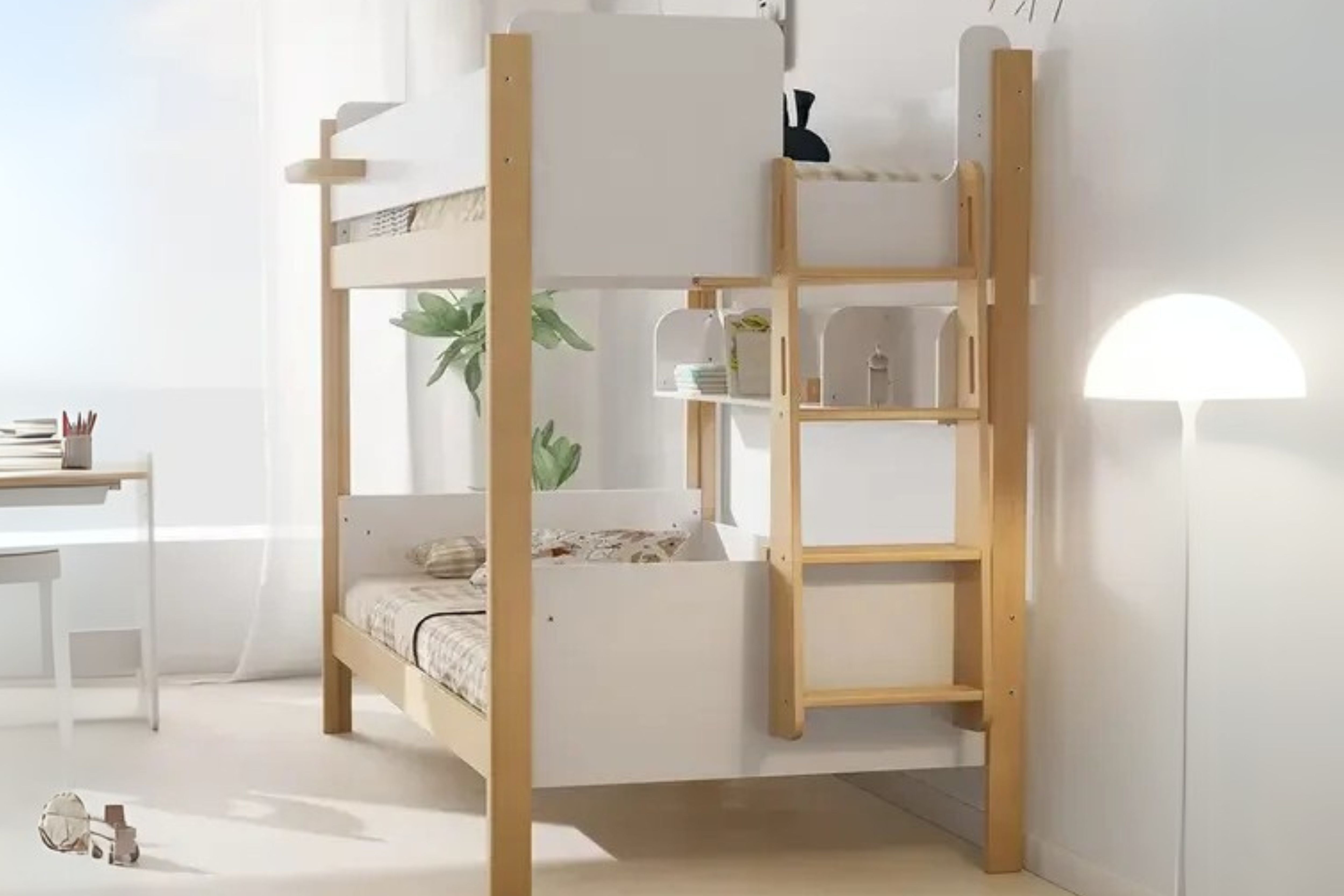 Side angle view of the Boori Natty King Bunk Bed with Ladder, highlighting the ladder detail