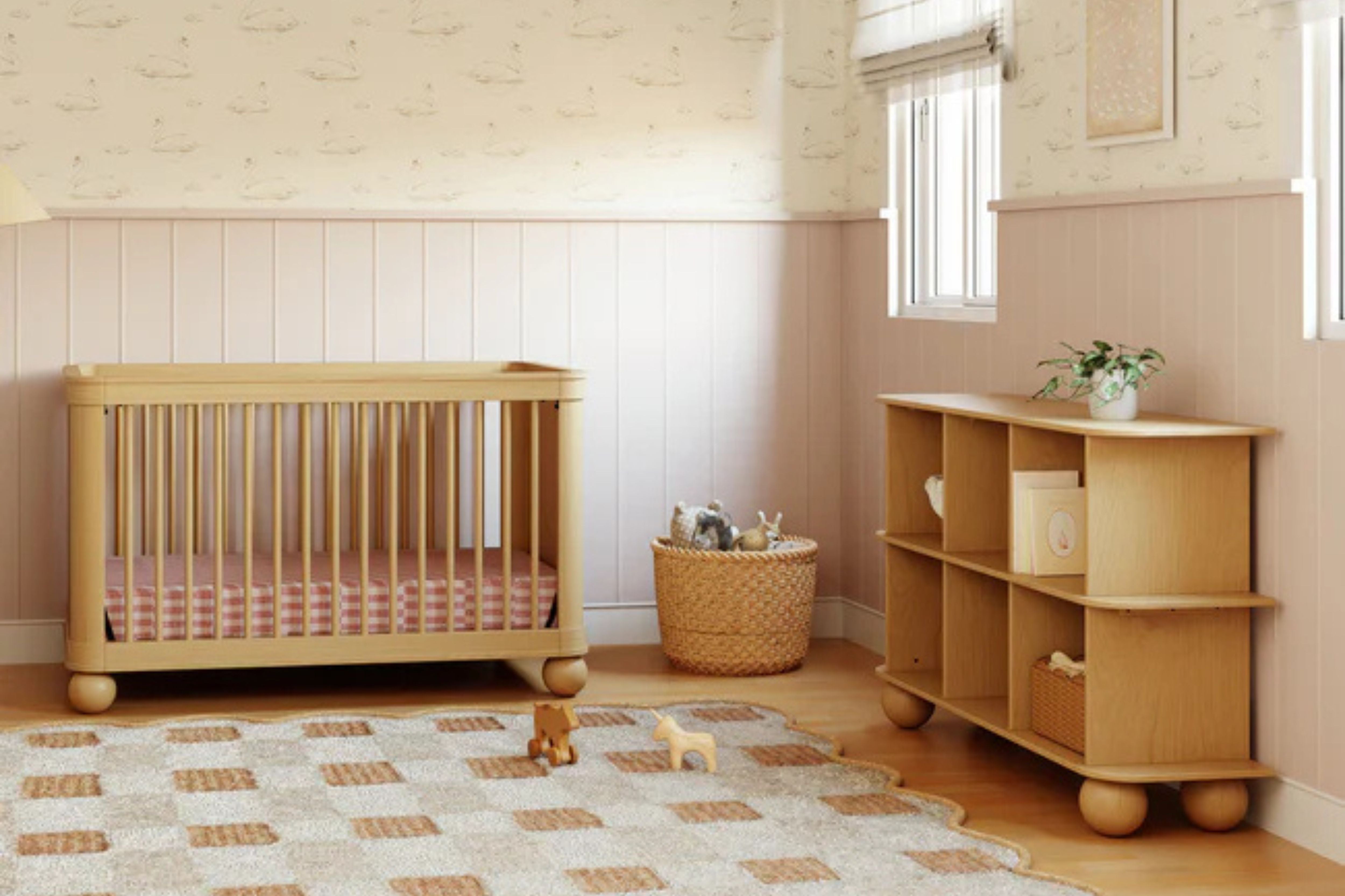 Babyletto Crosby 3-in-1 Convertible Crib in Honey finish styled in a warm and whimsical nursery #color_honey