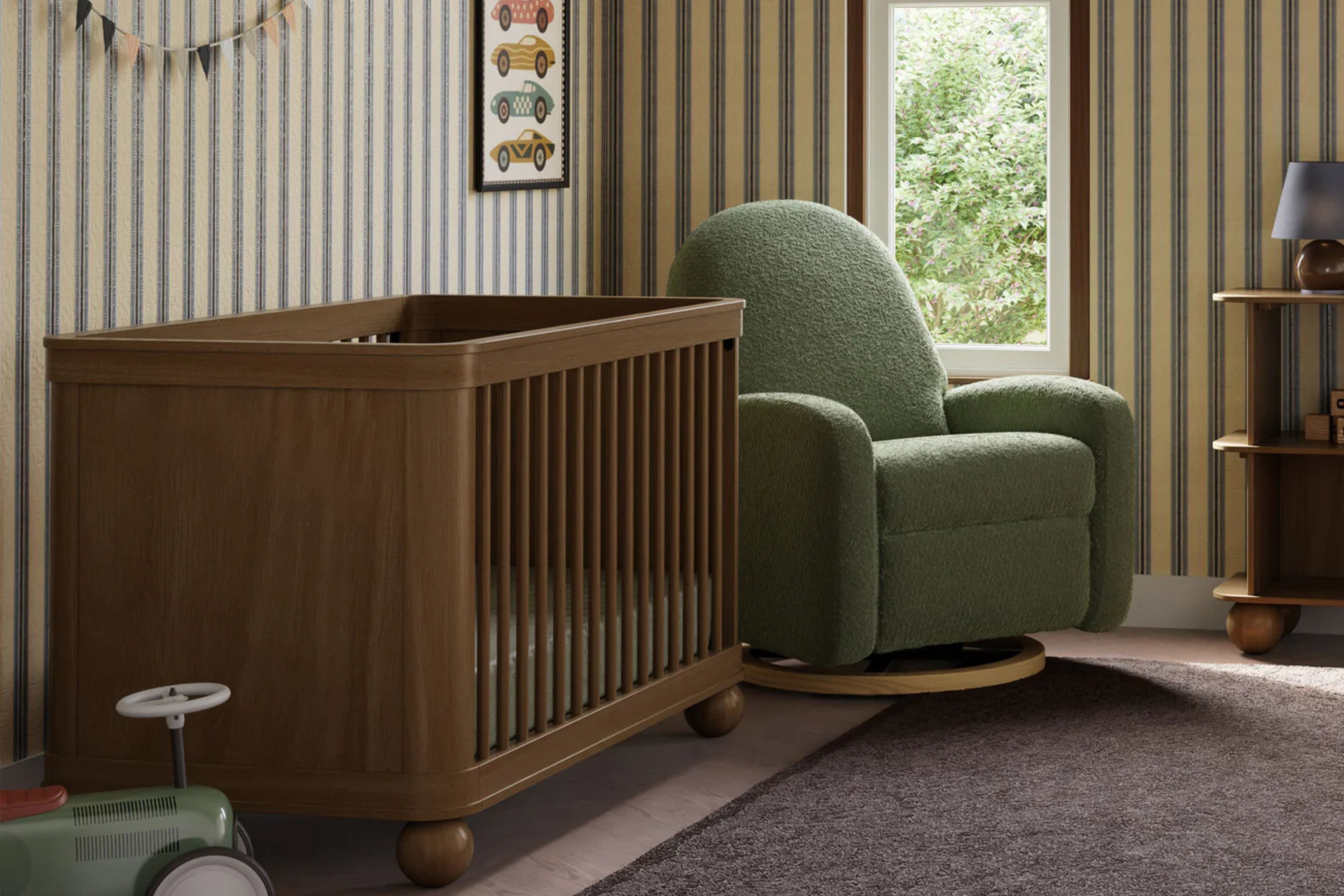 Namesake Crosby 3-in-1 Convertible Crib in Walnut finish styled in a vintage-inspired nursery #color_walnut
