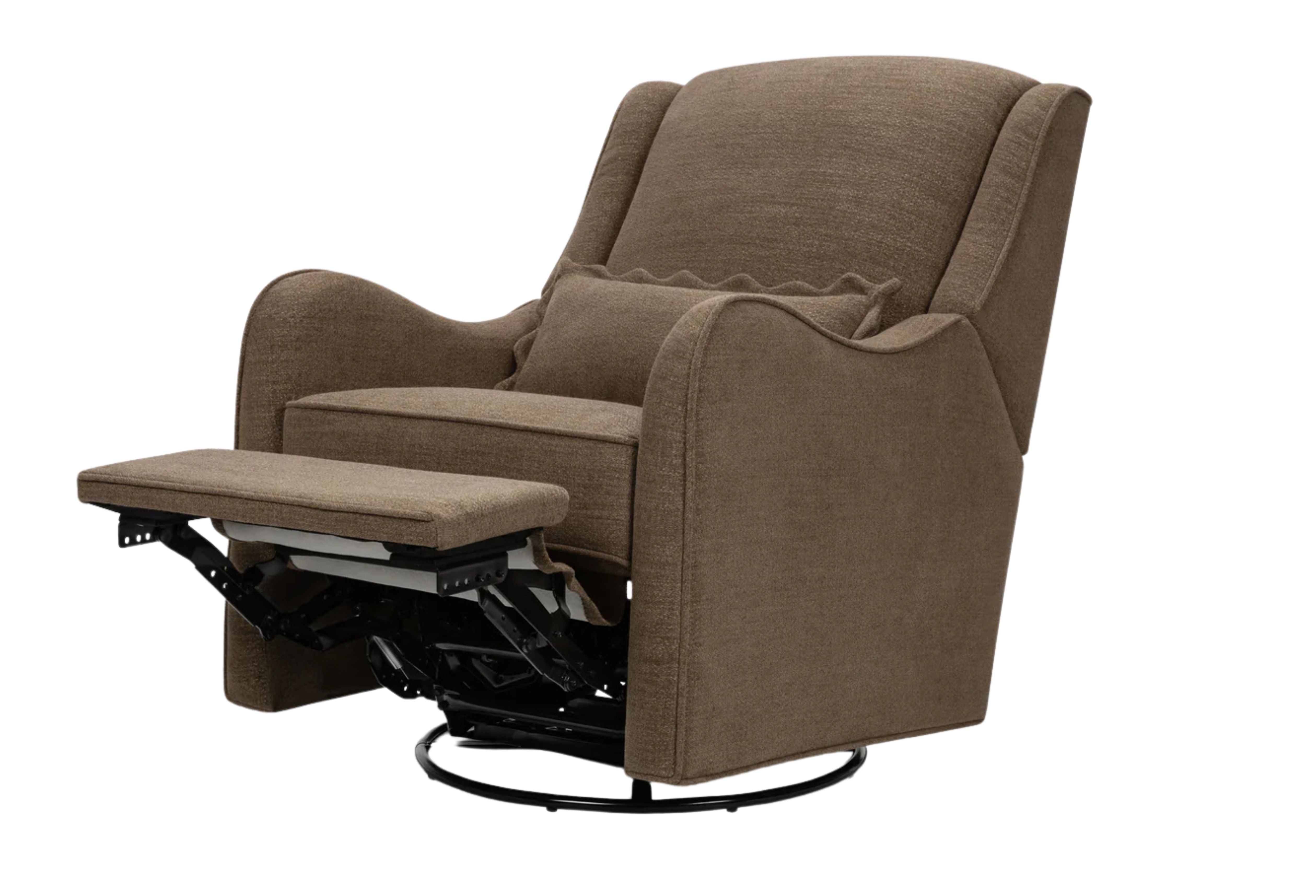 Side profile of the Devon Recliner and Swivel Glider Nursing Chair in Truffle, shown in the reclined position #color_truffle
