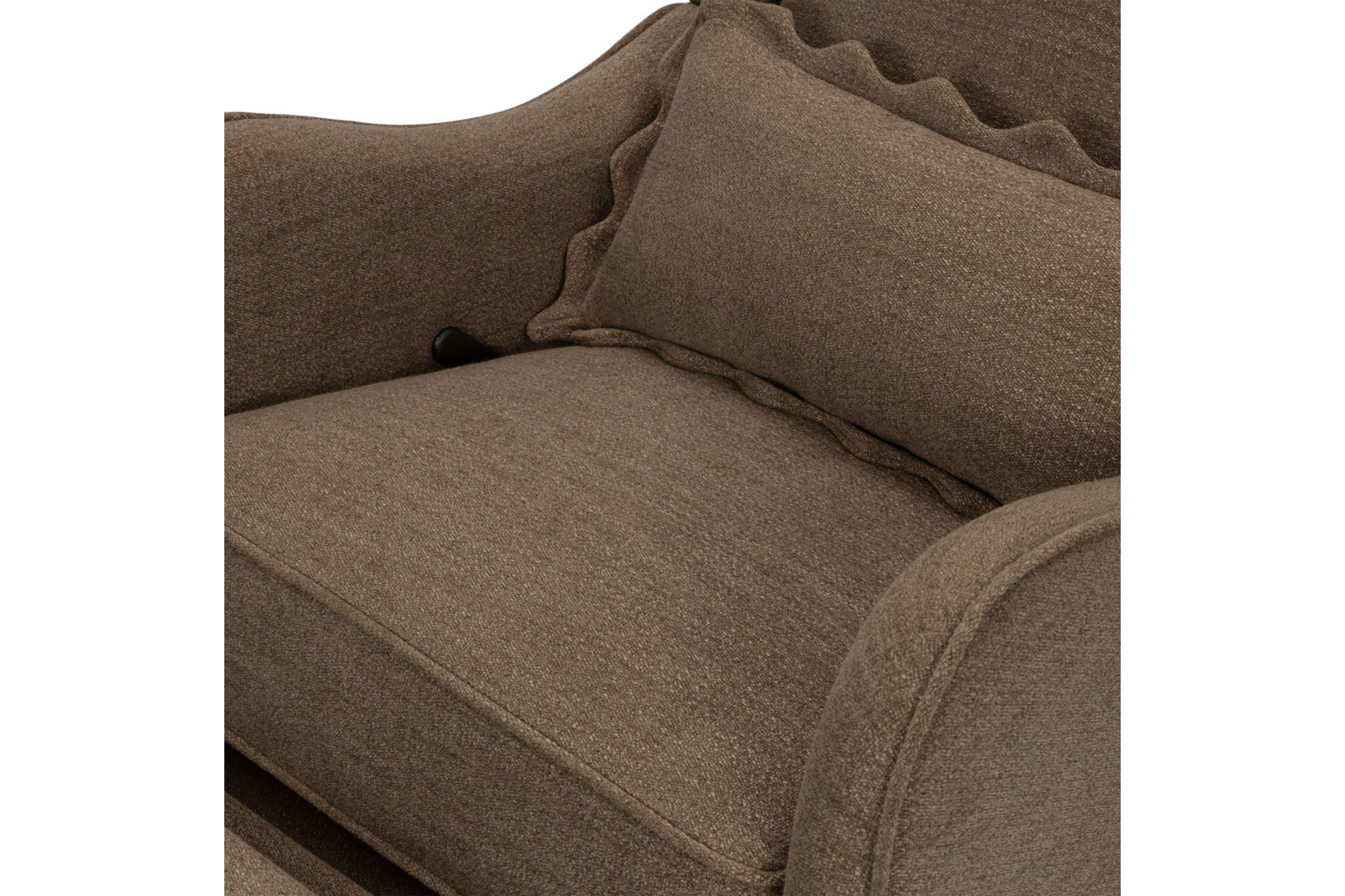 Close-up of the Devon Recliner and Swivel Glider Nursing Chair seat and lumbar pillow #color_truffle