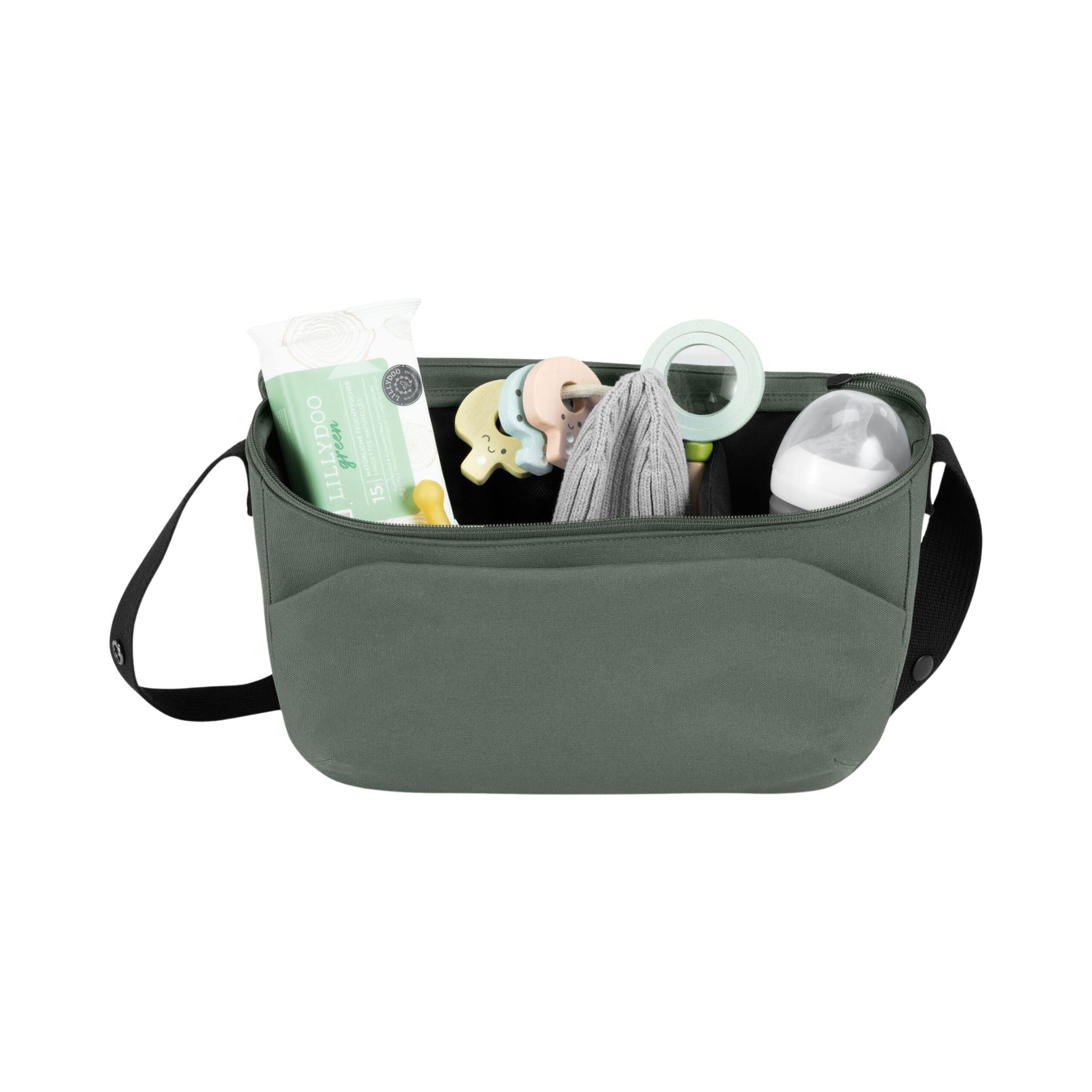 Joolz Organizer in Forest Green filled with baby essentials #color_forest-green