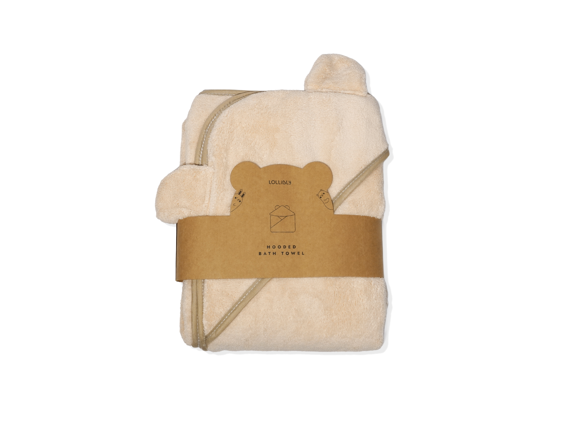 cream coloured hooded bath towel for baby with bear ears