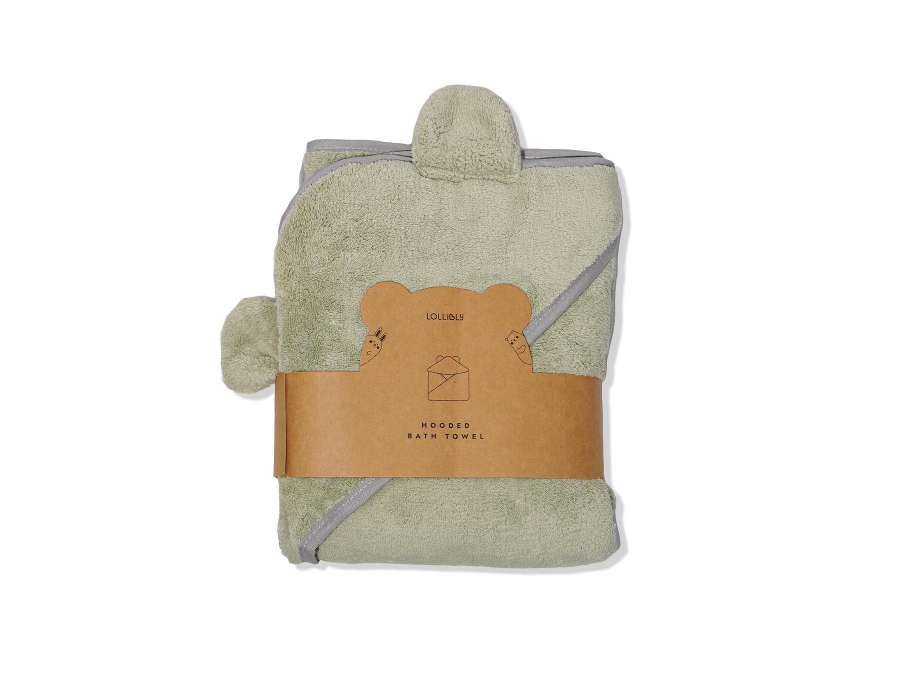 sage green hooded bath towel for baby with bear ears