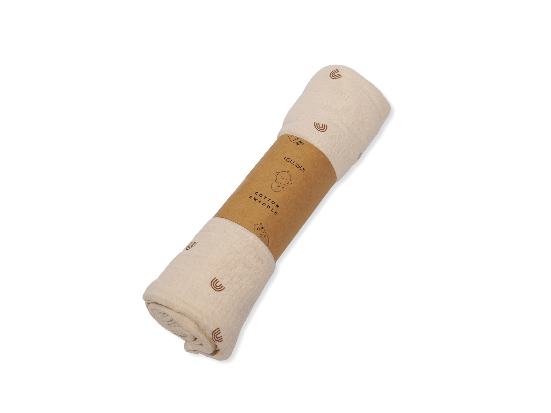 baby muslin swaddle with small rainbow designs