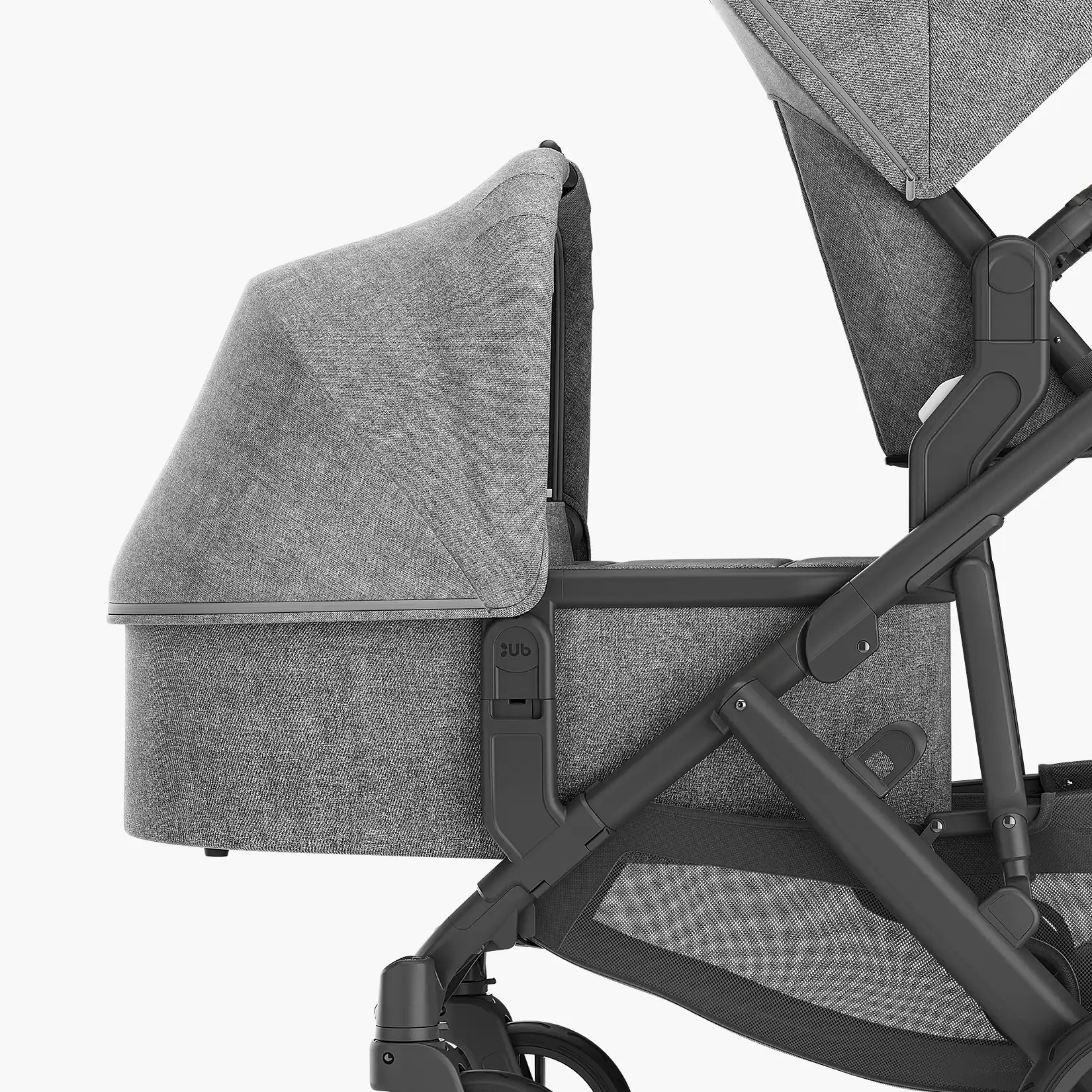 UPPAbaby Bassinet attached to stroller with the use of the UPPAbaby Vista Lower Adapters
