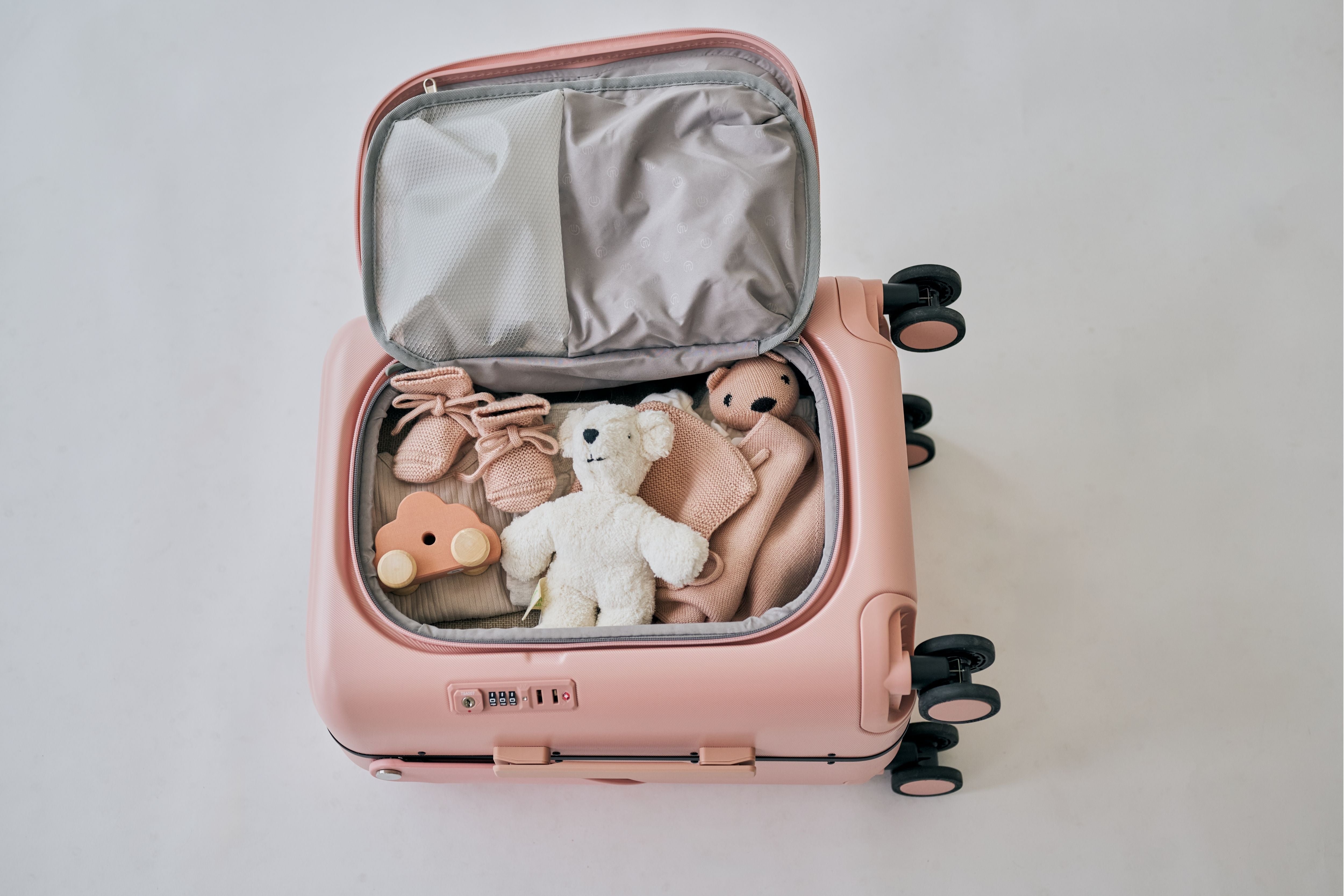 The MiaMily Carry On Plus 18” Luggage with its upgraded top-opening design shown open.