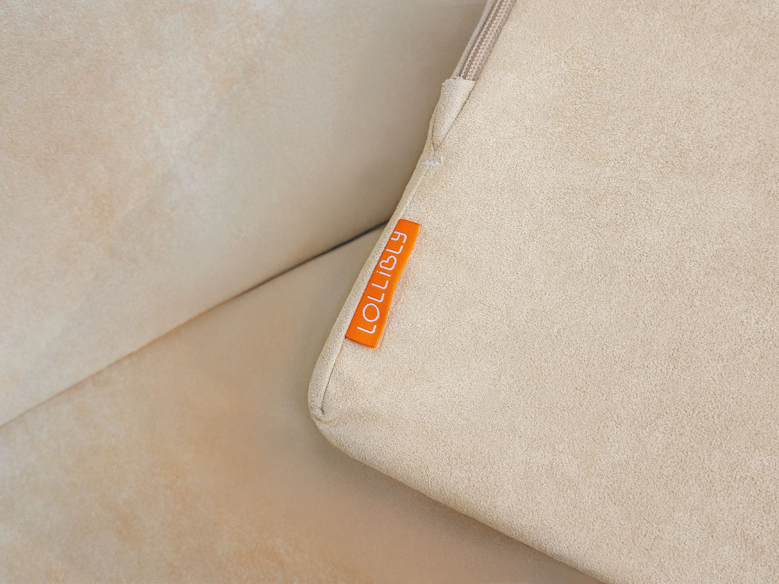 Close up of the texture and tag of the Lollibly Wonderstack Play Sofa