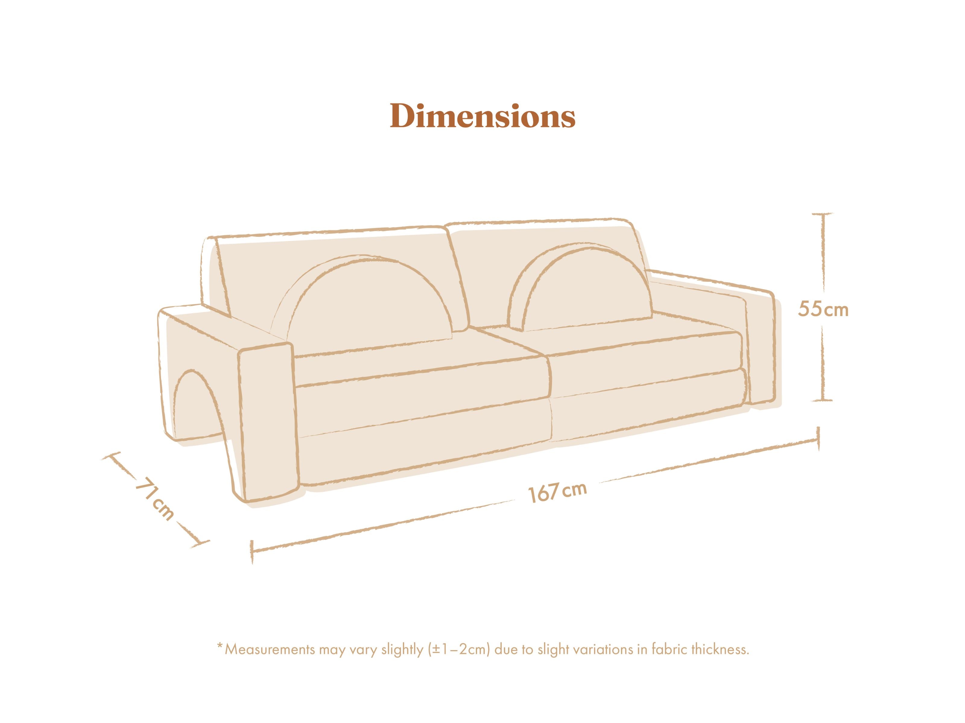 Dimensions of the Lollibly Wonderstack Play Sofa