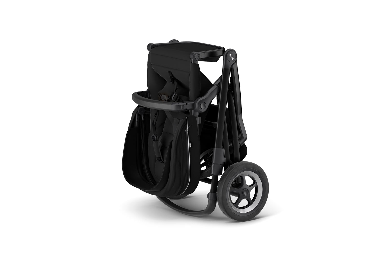 Thule Sleek Convertible Single to Double Urban Stroller Black Folded