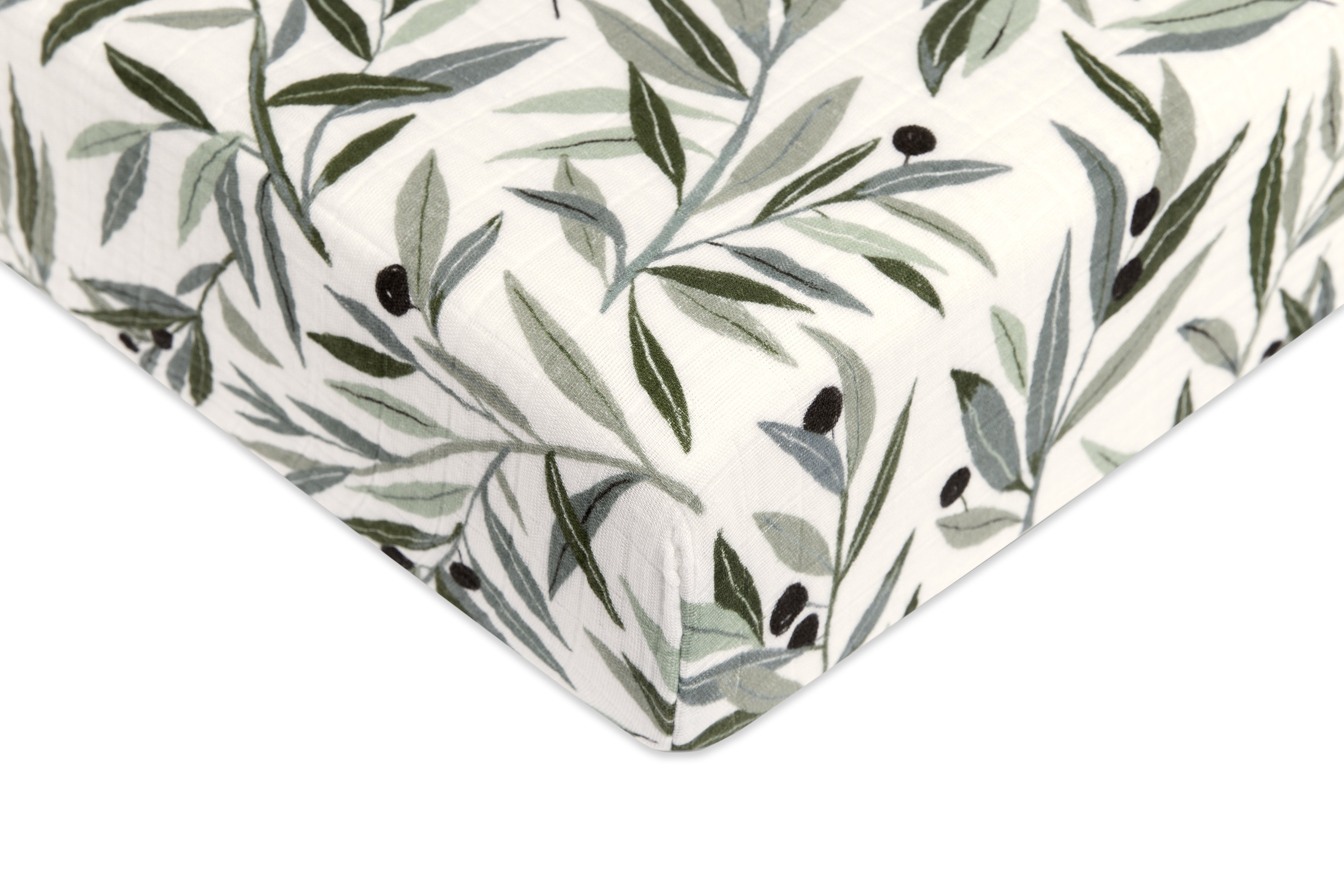 Babyletto Organic Muslin Cotton Baby Cot Sheet Olive Branches