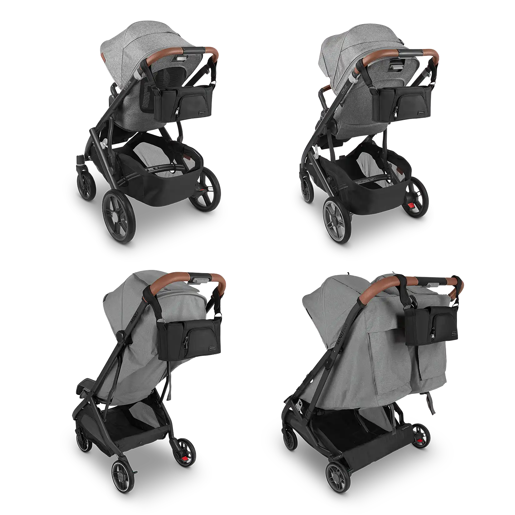 Usage demonstration of the UPPAbaby Carry-All Parent Organizer (For Vista and Cruz) on the stroller #color_charcoal