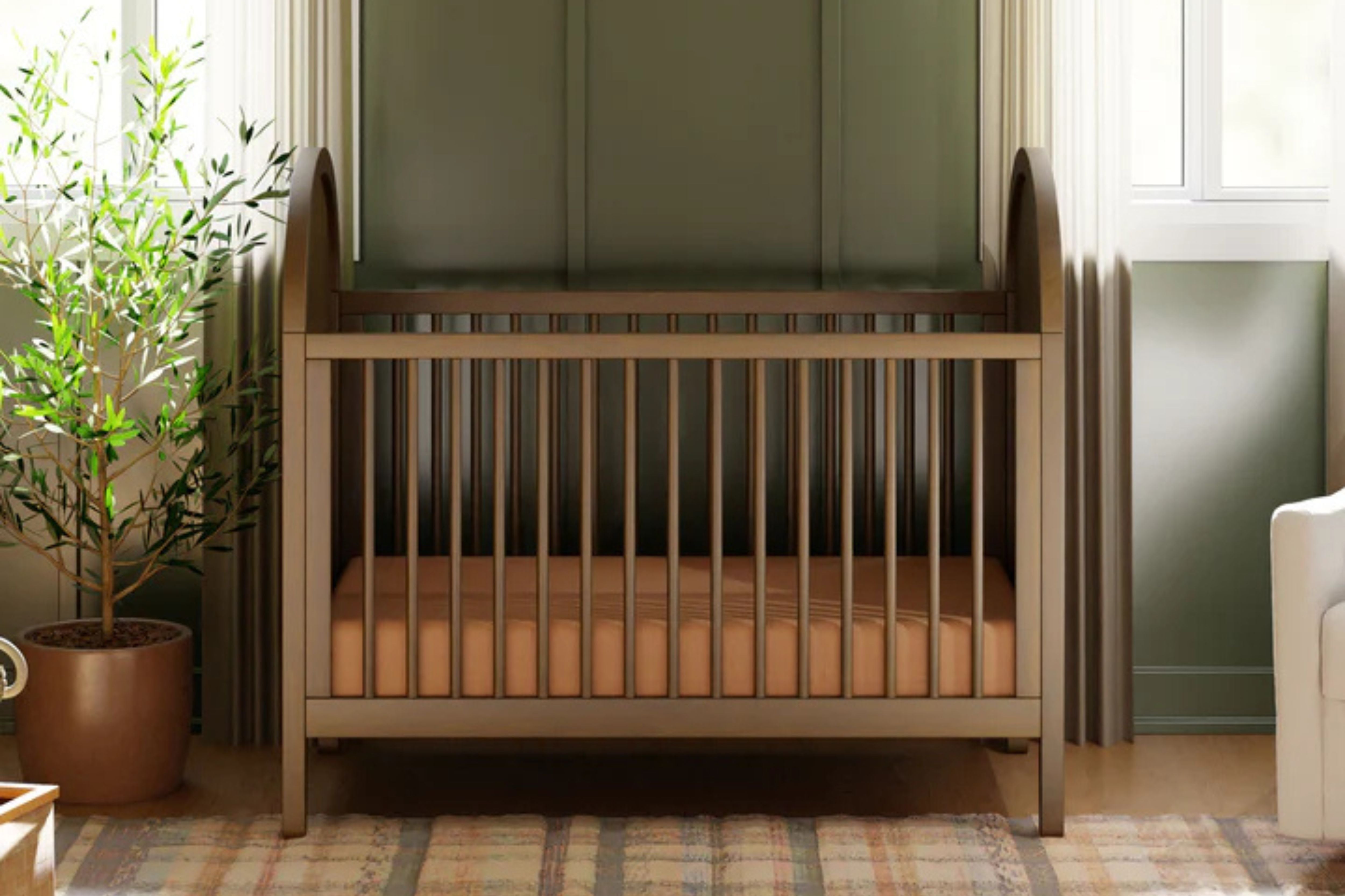 Babyletto Bondi Convertible Crib In Walnut with natural cane#color_natural-walnut-with-natural-cane