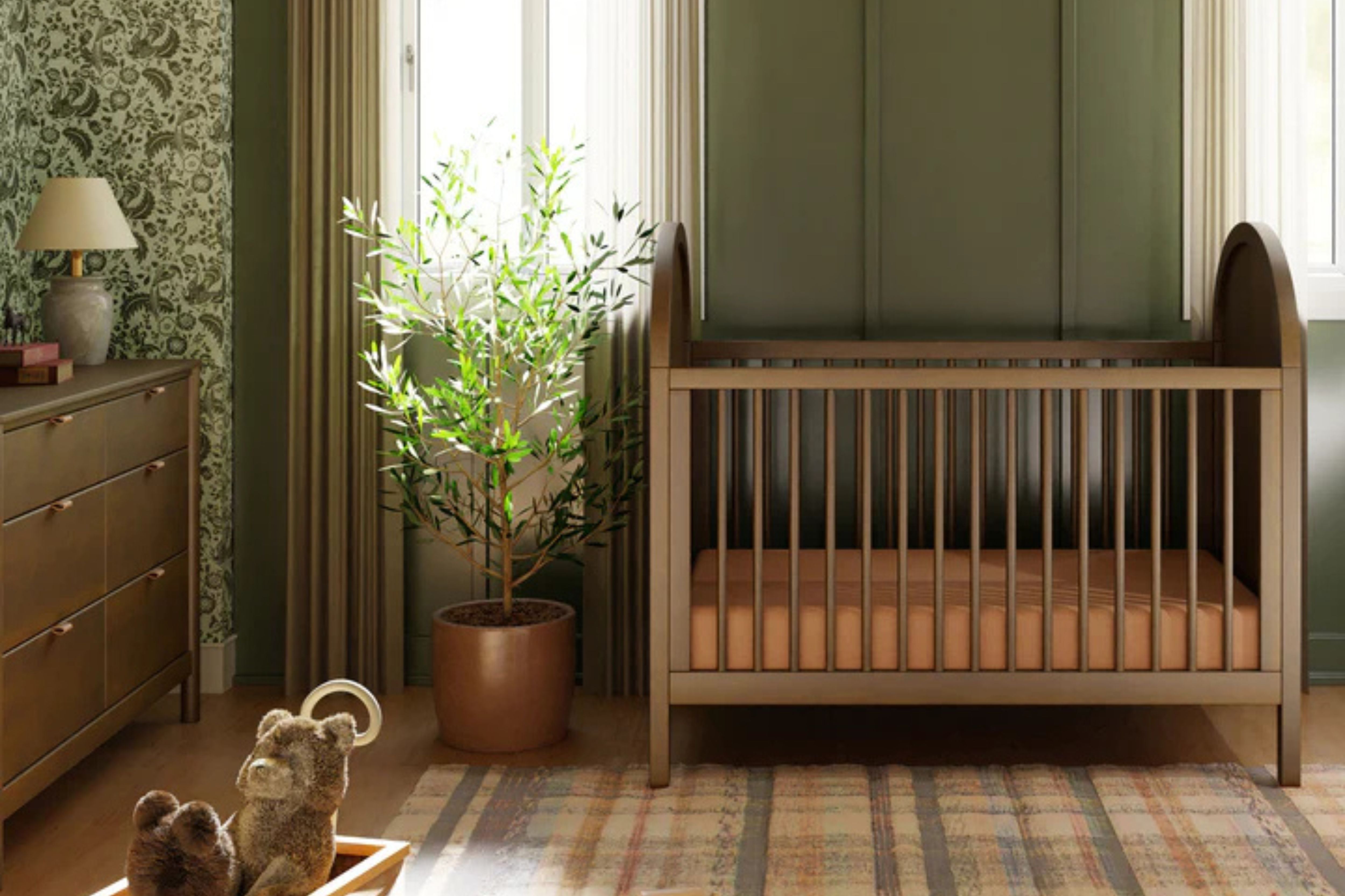 Babyletto Bondi Convertible Crib In Walnut with natural cane#color_natural-walnut-with-natural-cane