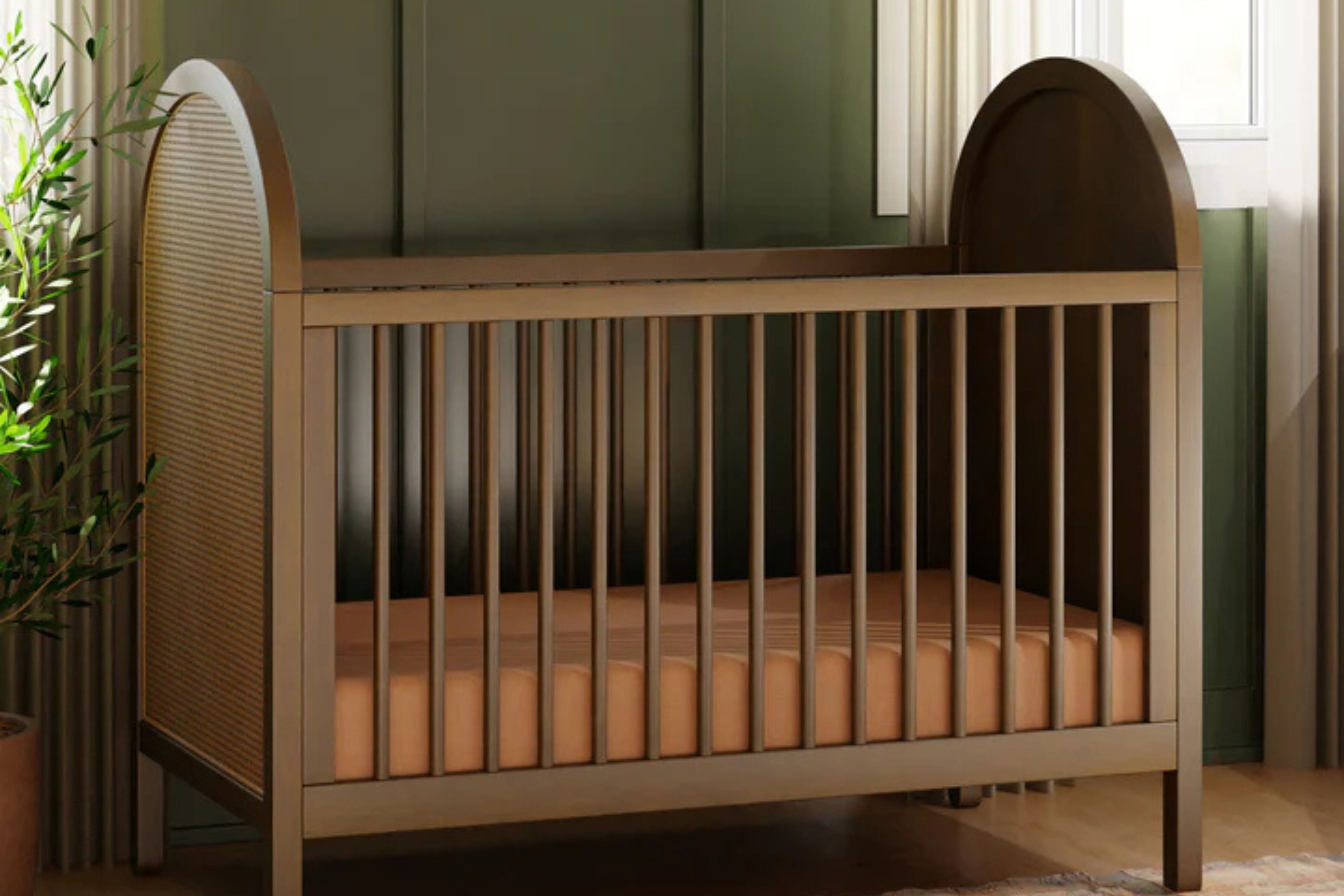 Babyletto Bondi Convertible Crib In Walnut with natural cane#color_natural-walnut-with-natural-cane