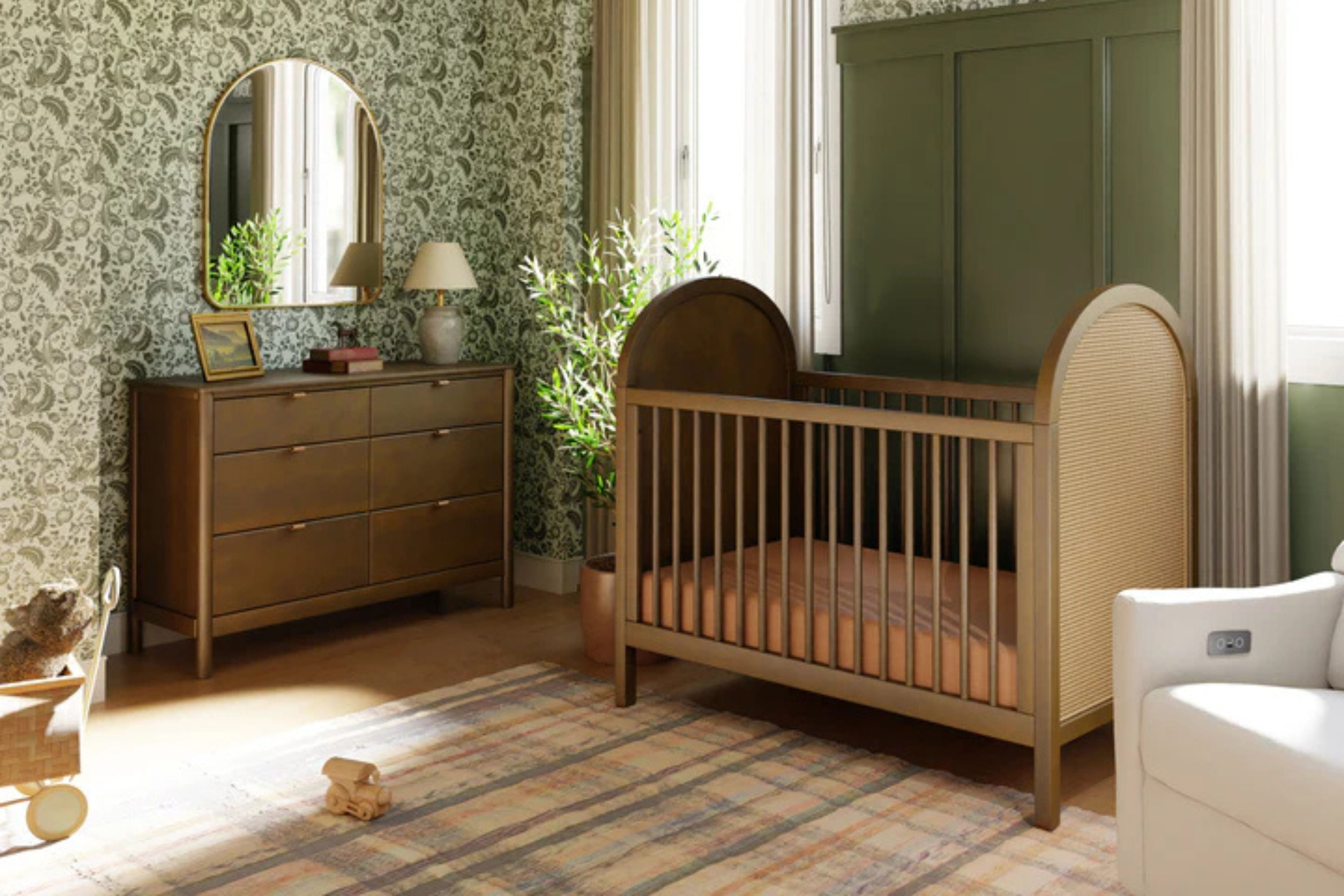 Babyletto Bondi Convertible Crib In Walnut with natural cane#color_natural-walnut-with-natural-cane