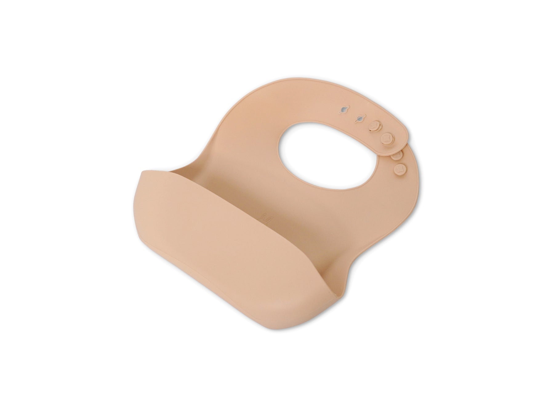 Silicone baby bib in a soft beige colour with a deep food-catching pocket