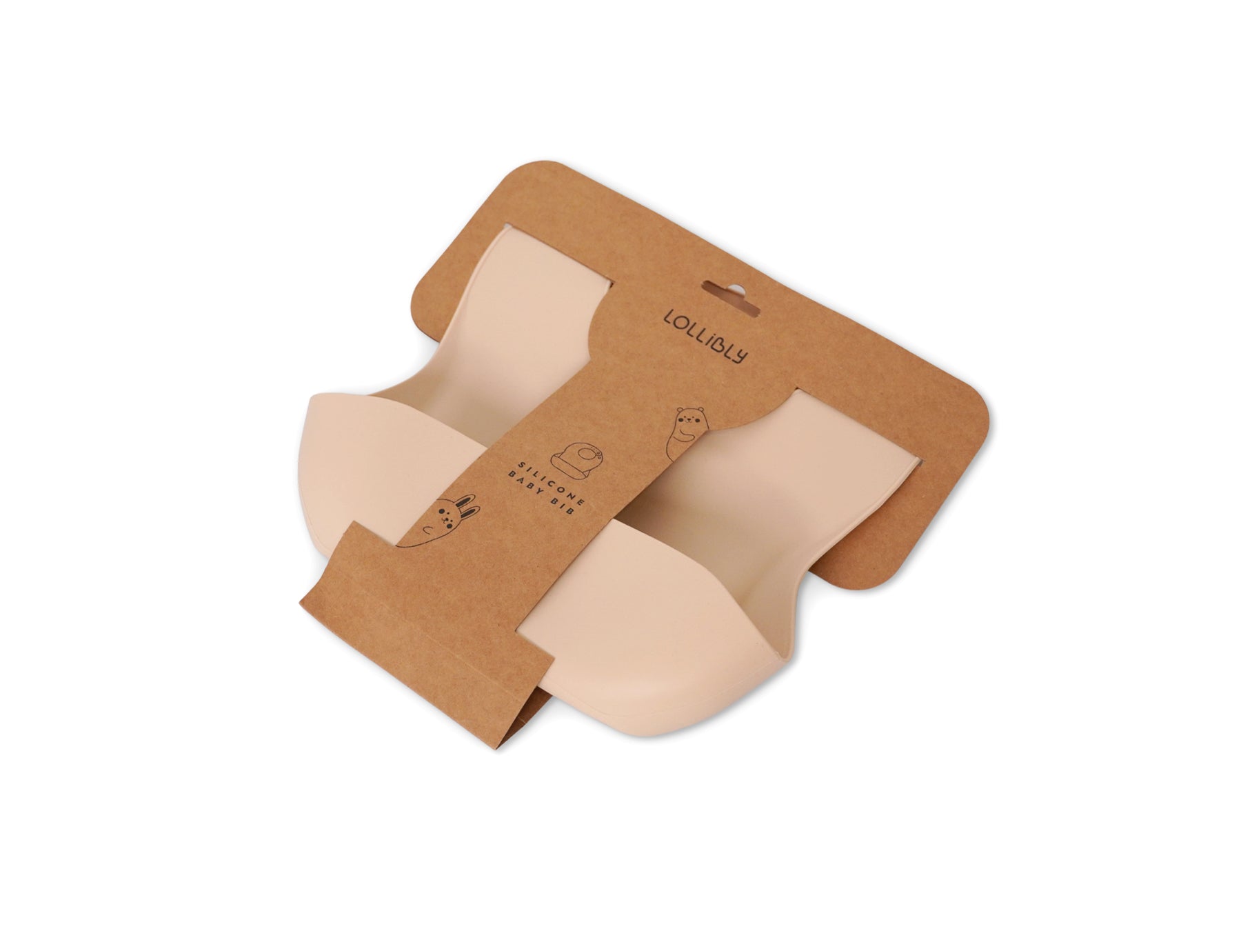 Silicone baby bib in a soft beige colour with a deep food-catching pocket