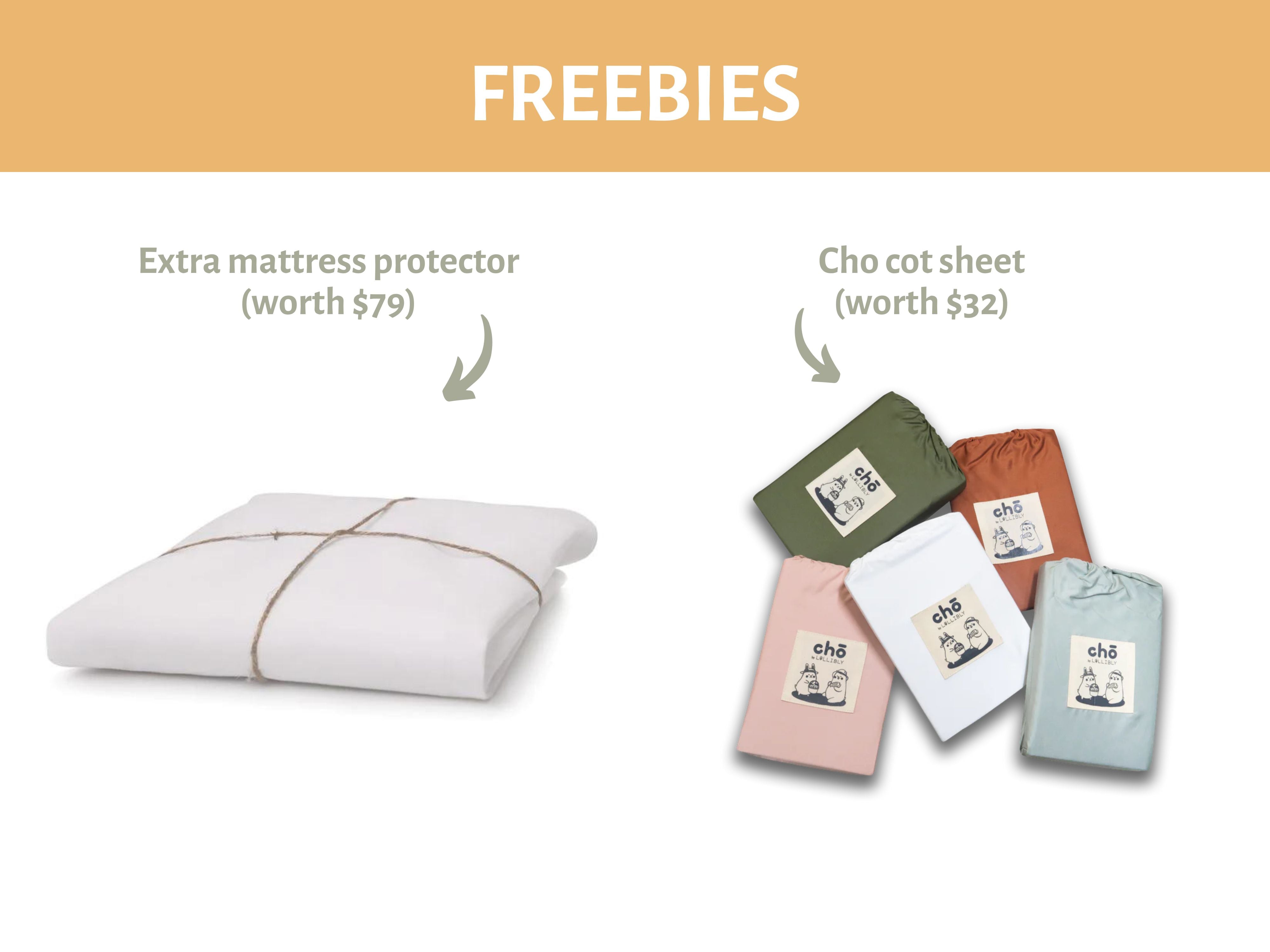 Crib + Hatchling Mattress + Mattress Protector + Cot Sheet Bundle (save $211)