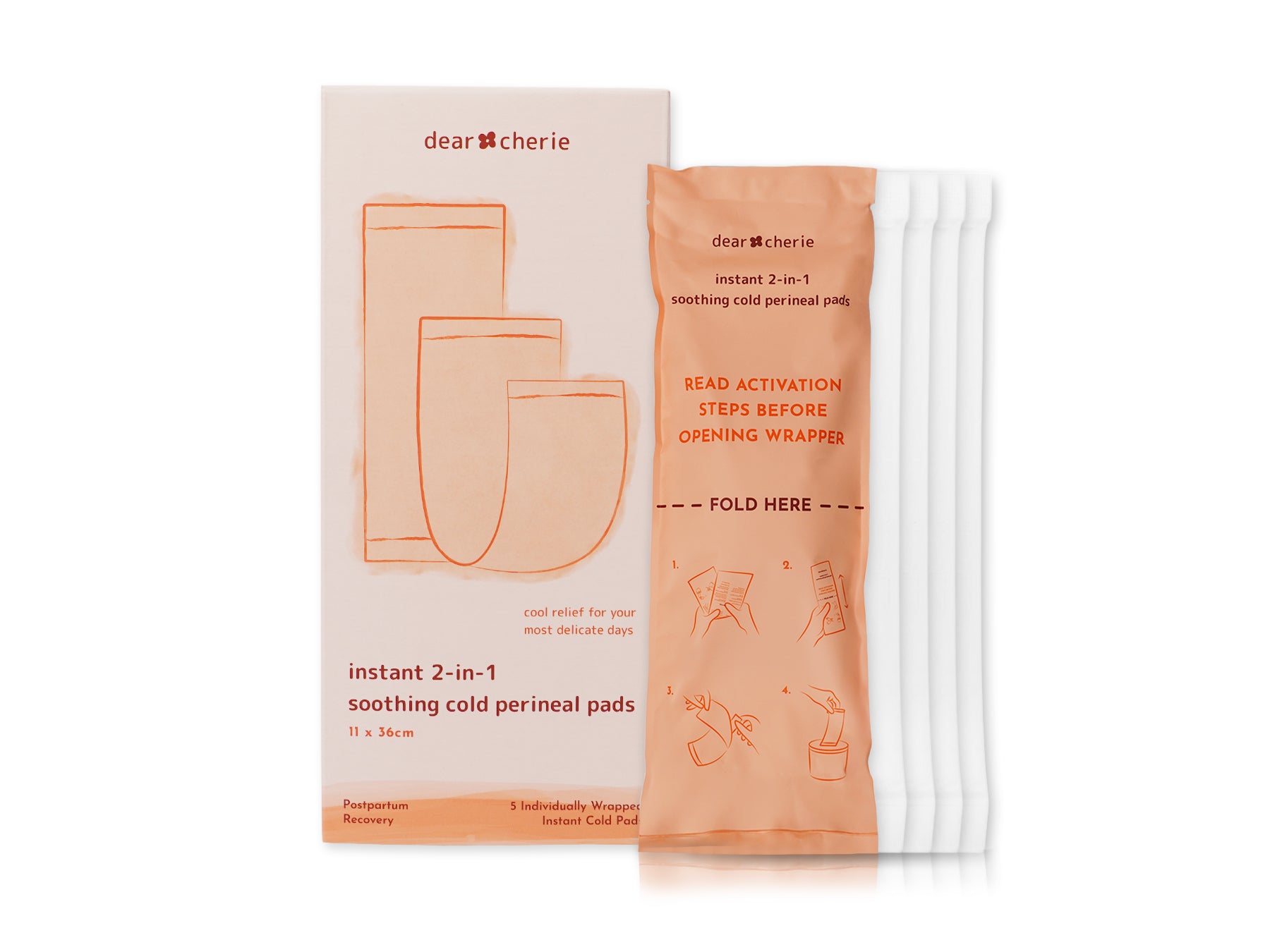 instant 2-in-1 soothing cold perineal pads packaging on a white background