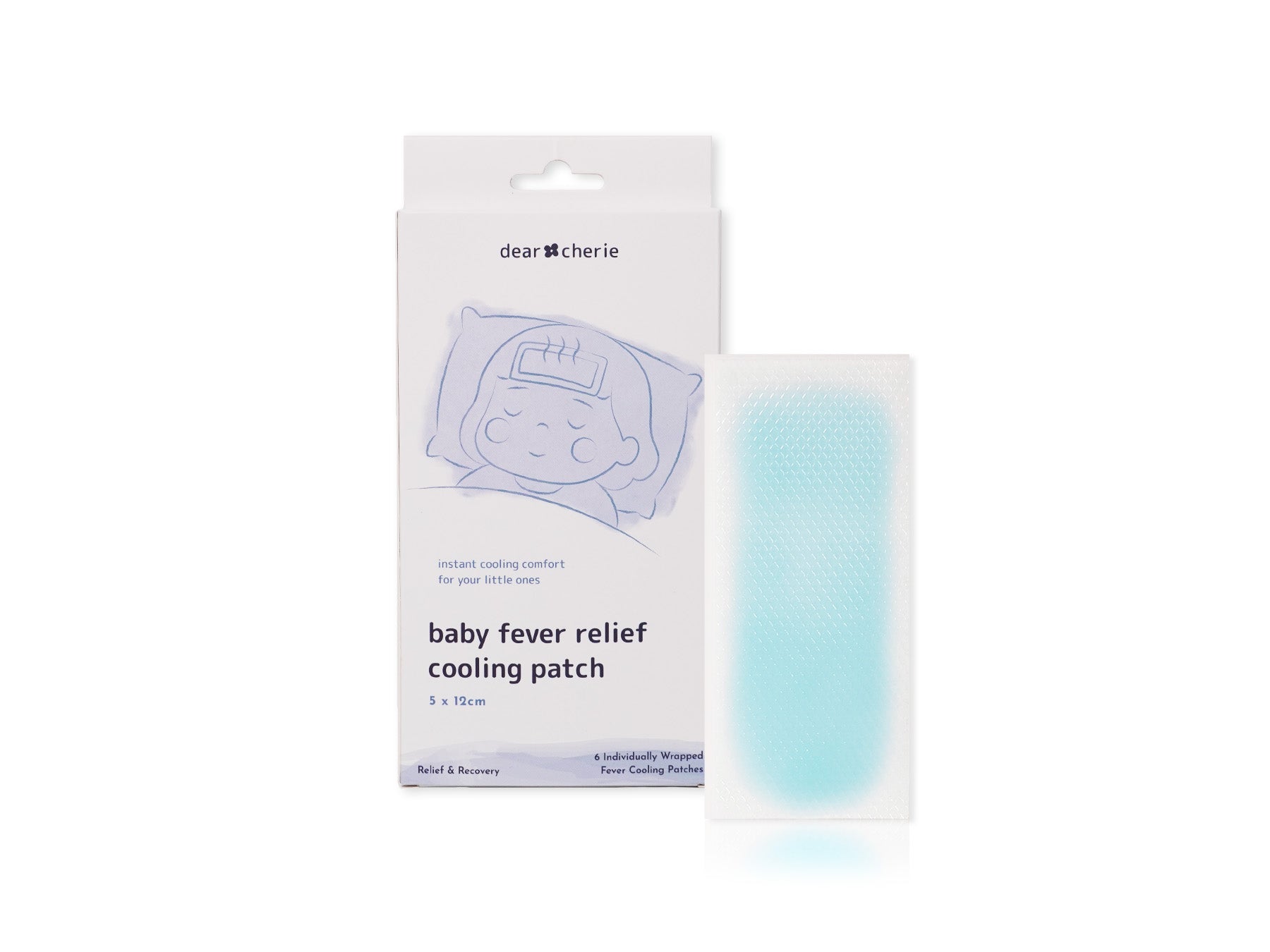 Baby fever relief cooling patch with packaging on a white background